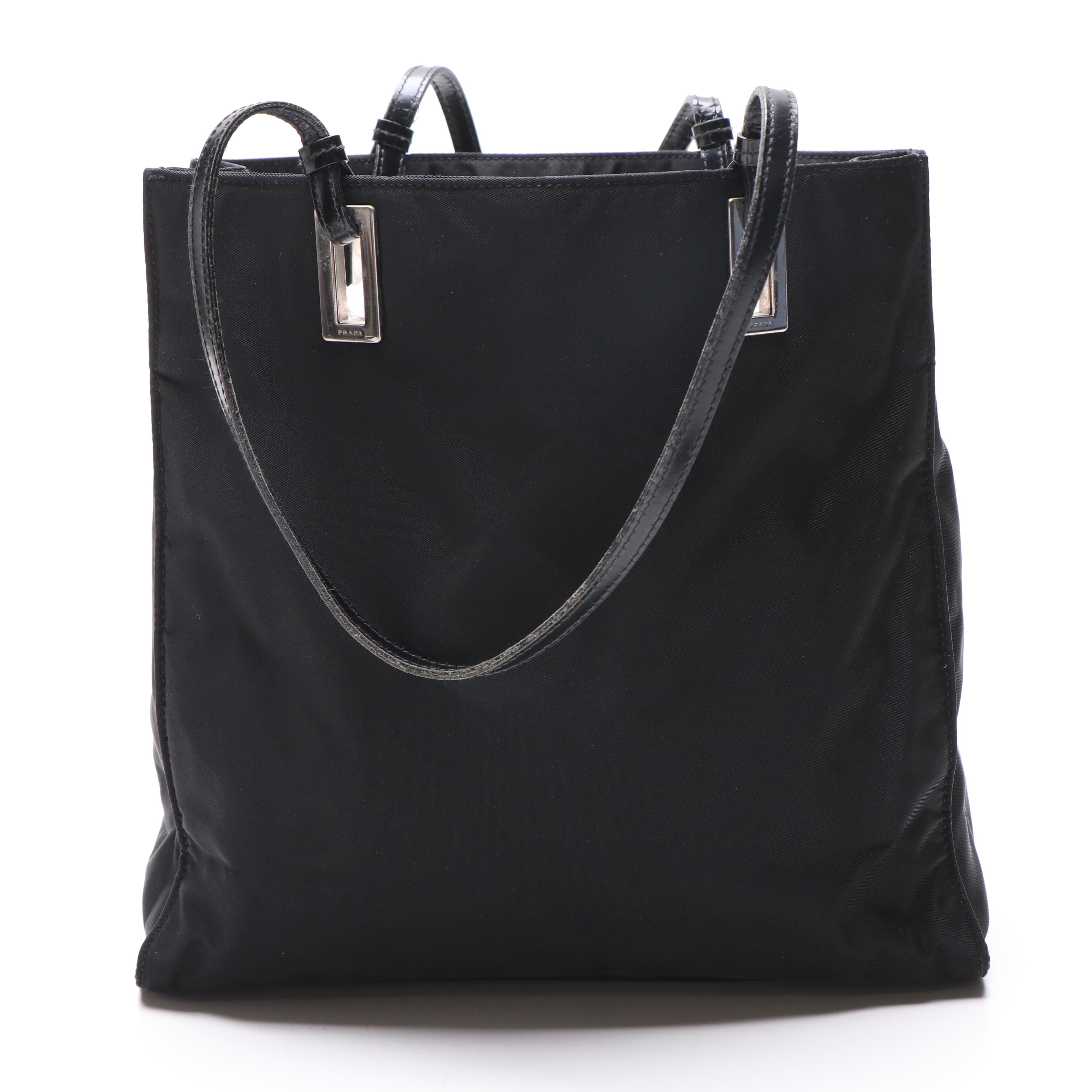 Prada Black Nylon Shoulder Bag and Black Saffiano Leather Wallet