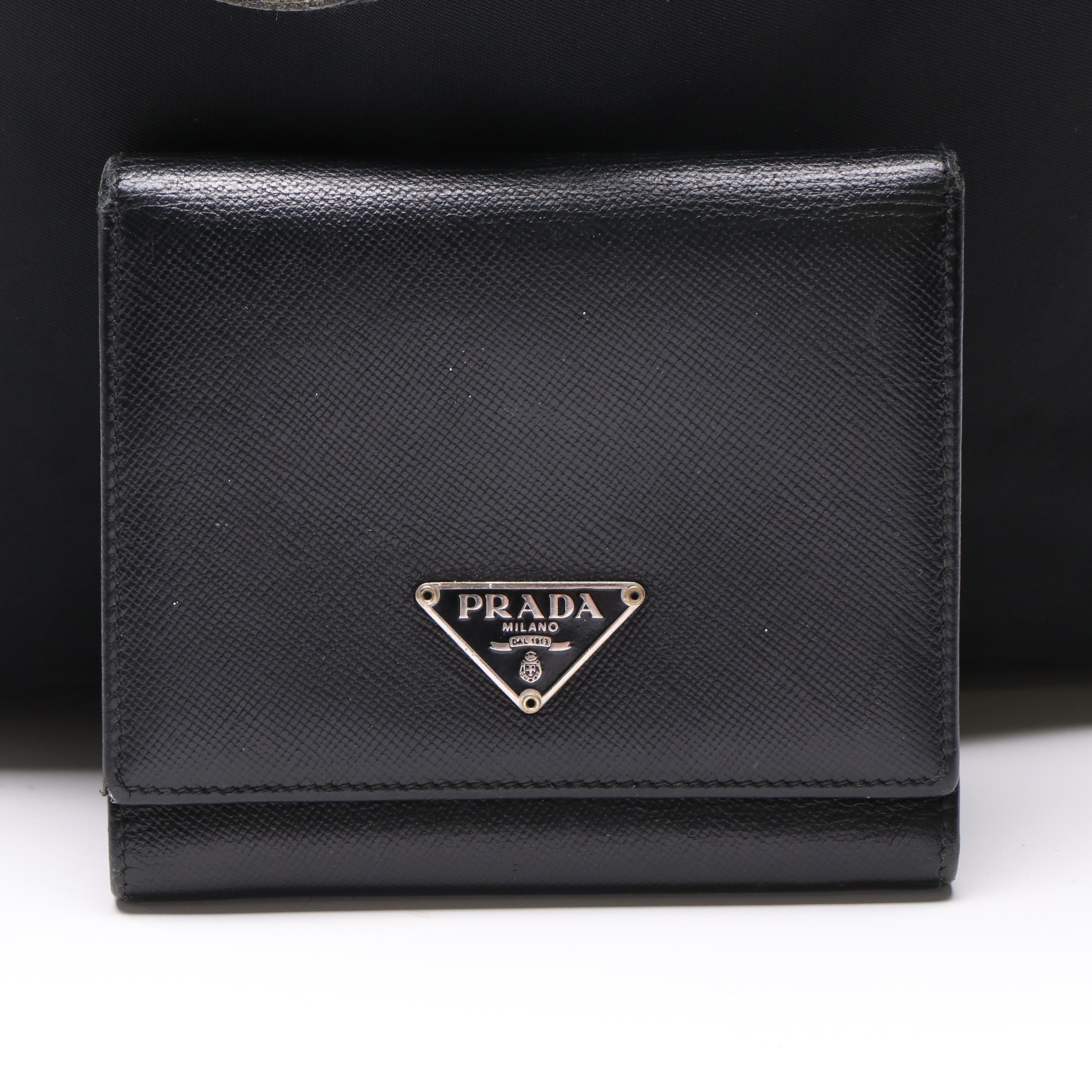 Prada Black Nylon Shoulder Bag and Black Saffiano Leather Wallet