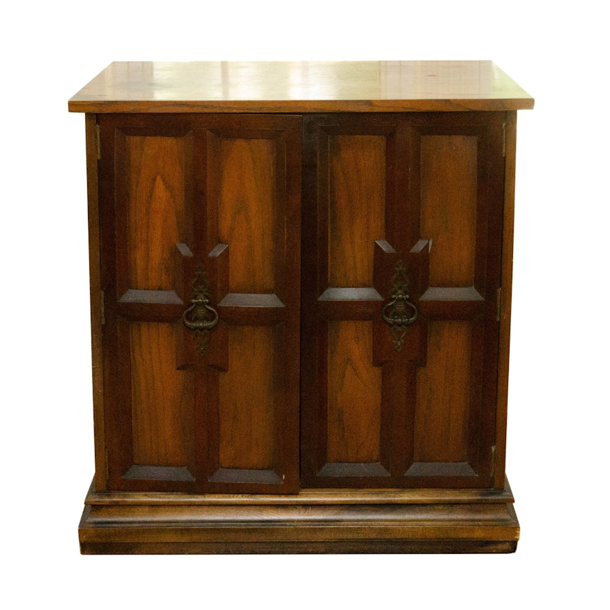 Wooden Bar Storage Cabinet with Glasses, Mid 20th Century