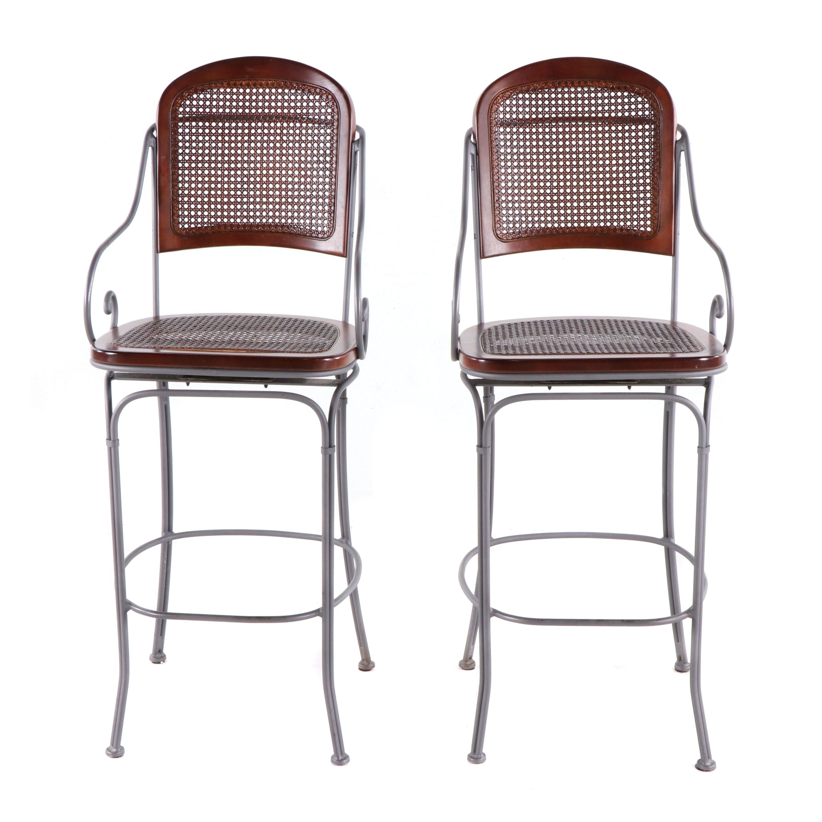 Pair of Contemporary Metal and Wood Bar Stools