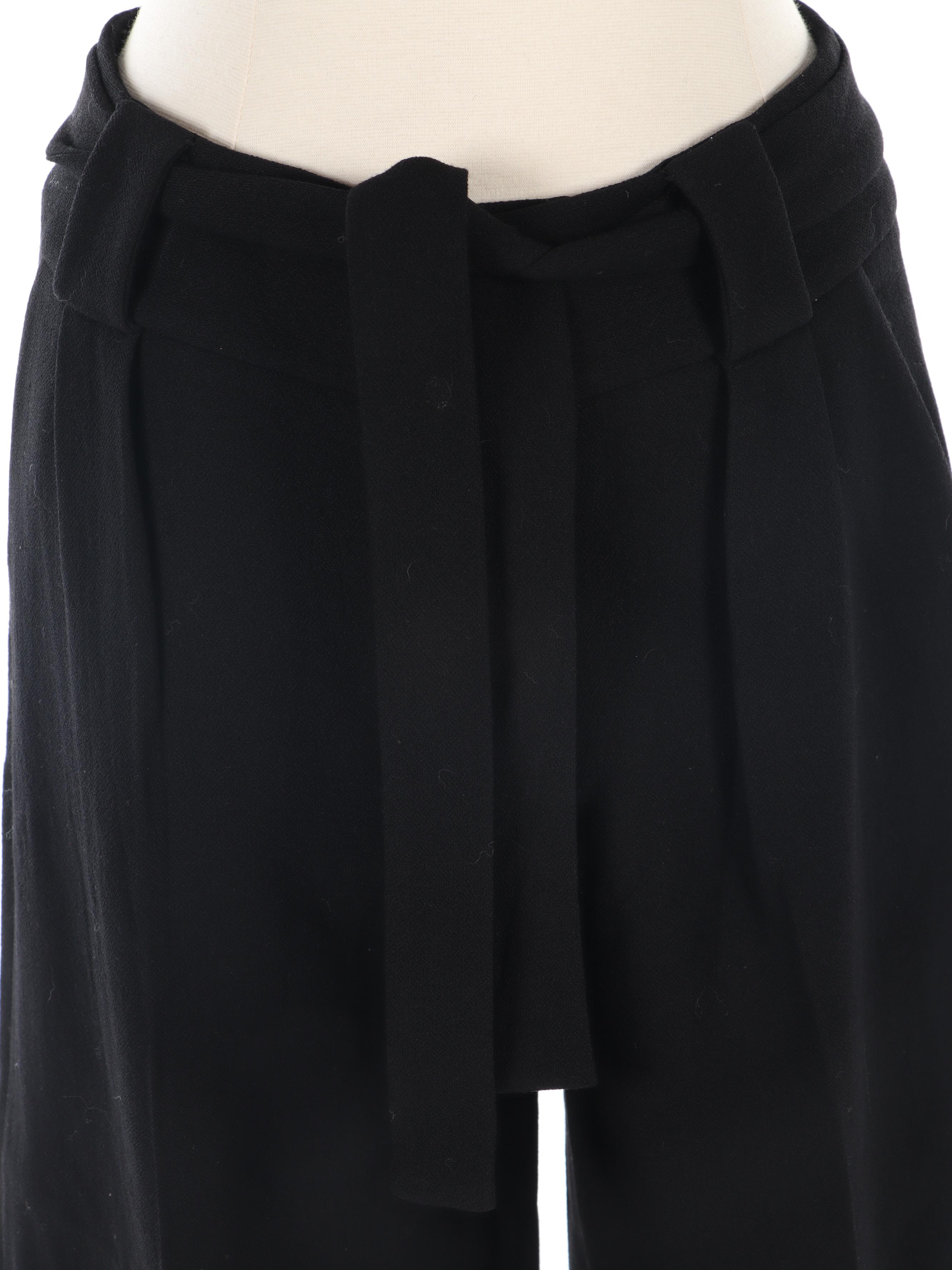 Prada Wool Culottes and Patent Leather T-Strap Woven Wicker Wedge Sandals