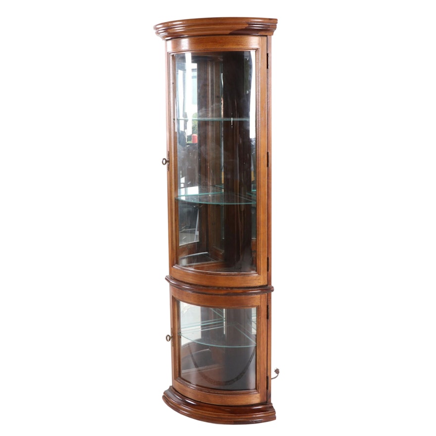 Illuminated Oak Veneer Corner Curio Cabinet, Late 20th Century