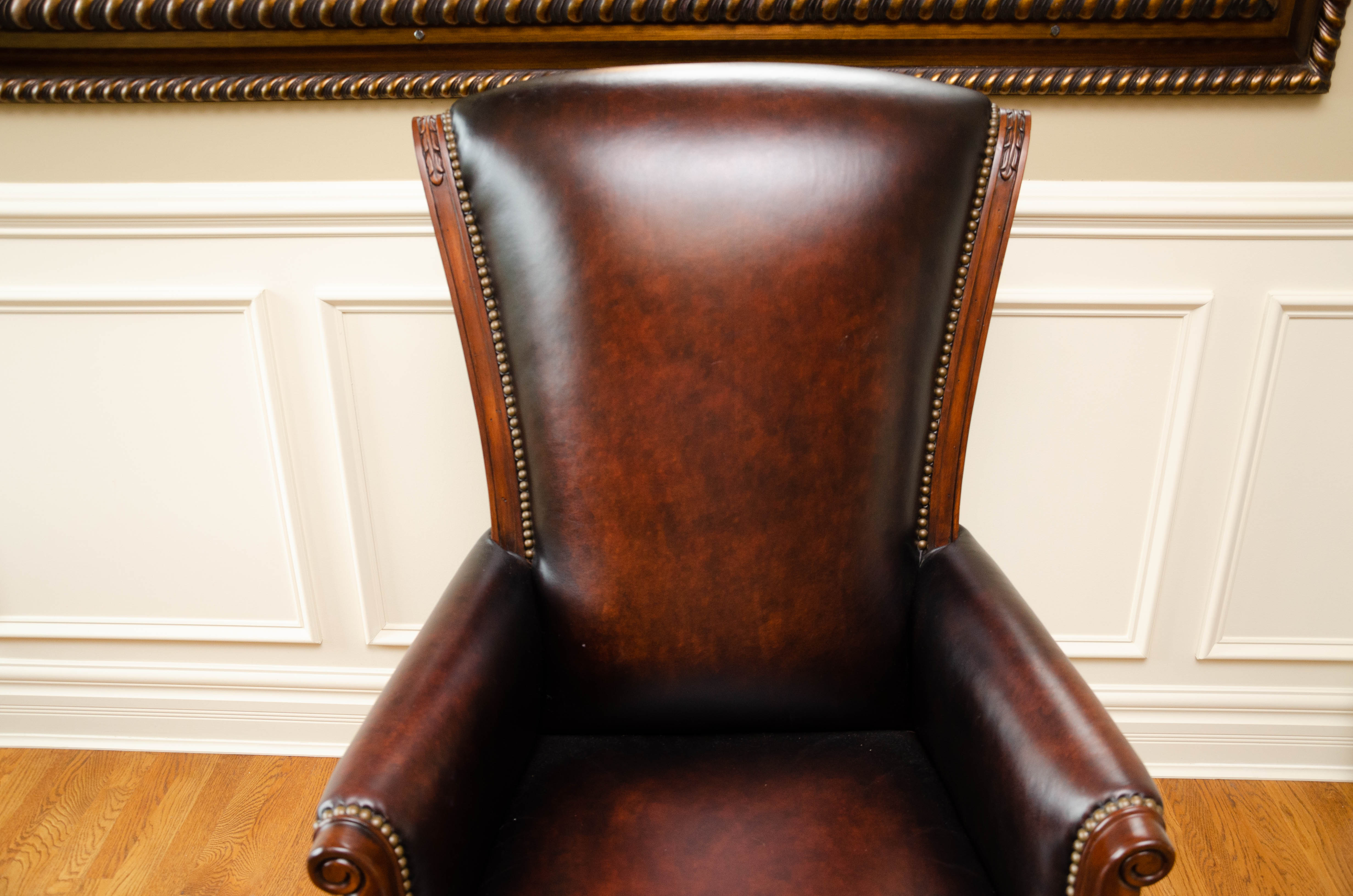 Adjustable Leather Office Chair with Brass Tack Details