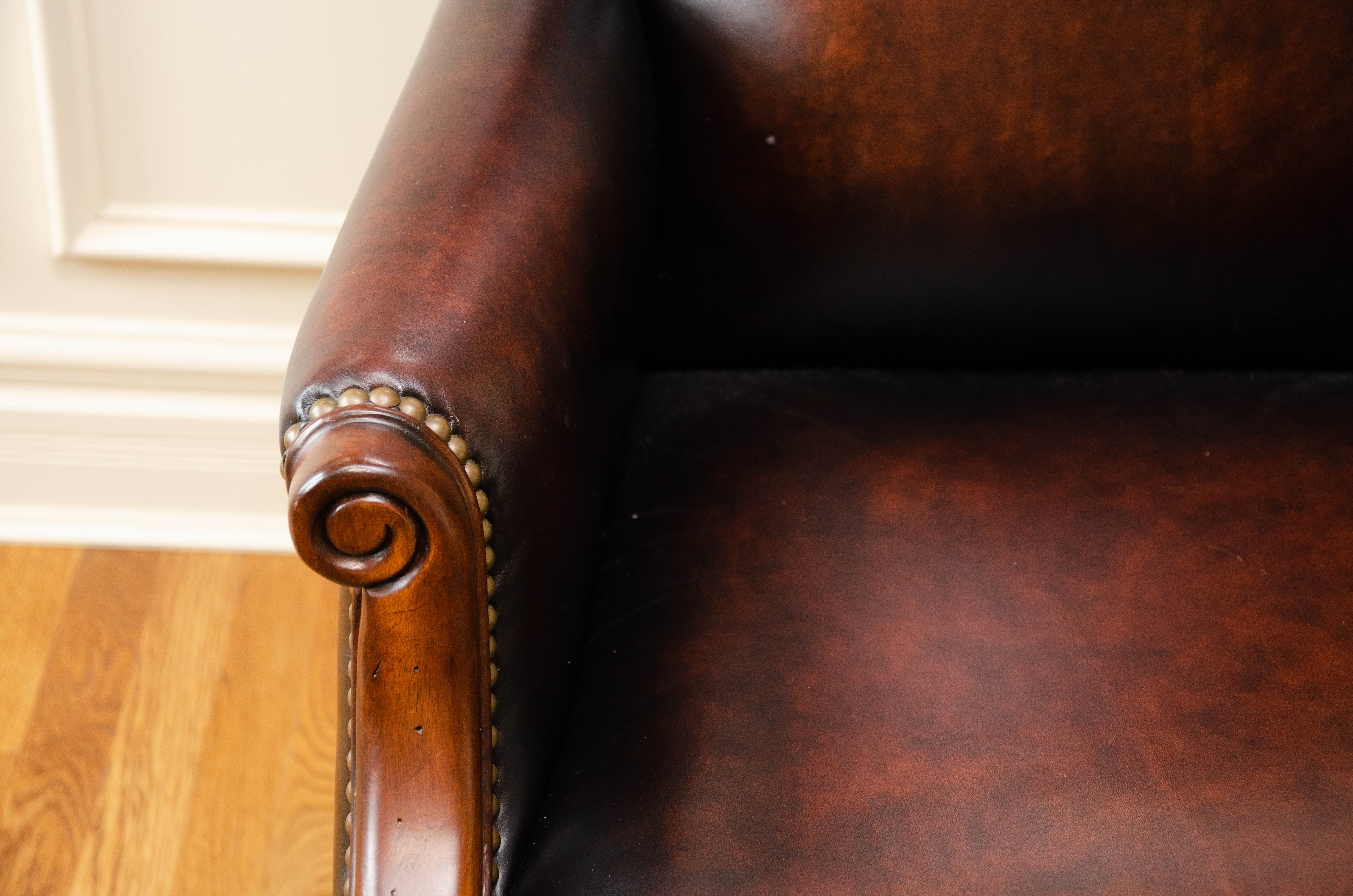 Adjustable Leather Office Chair with Brass Tack Details