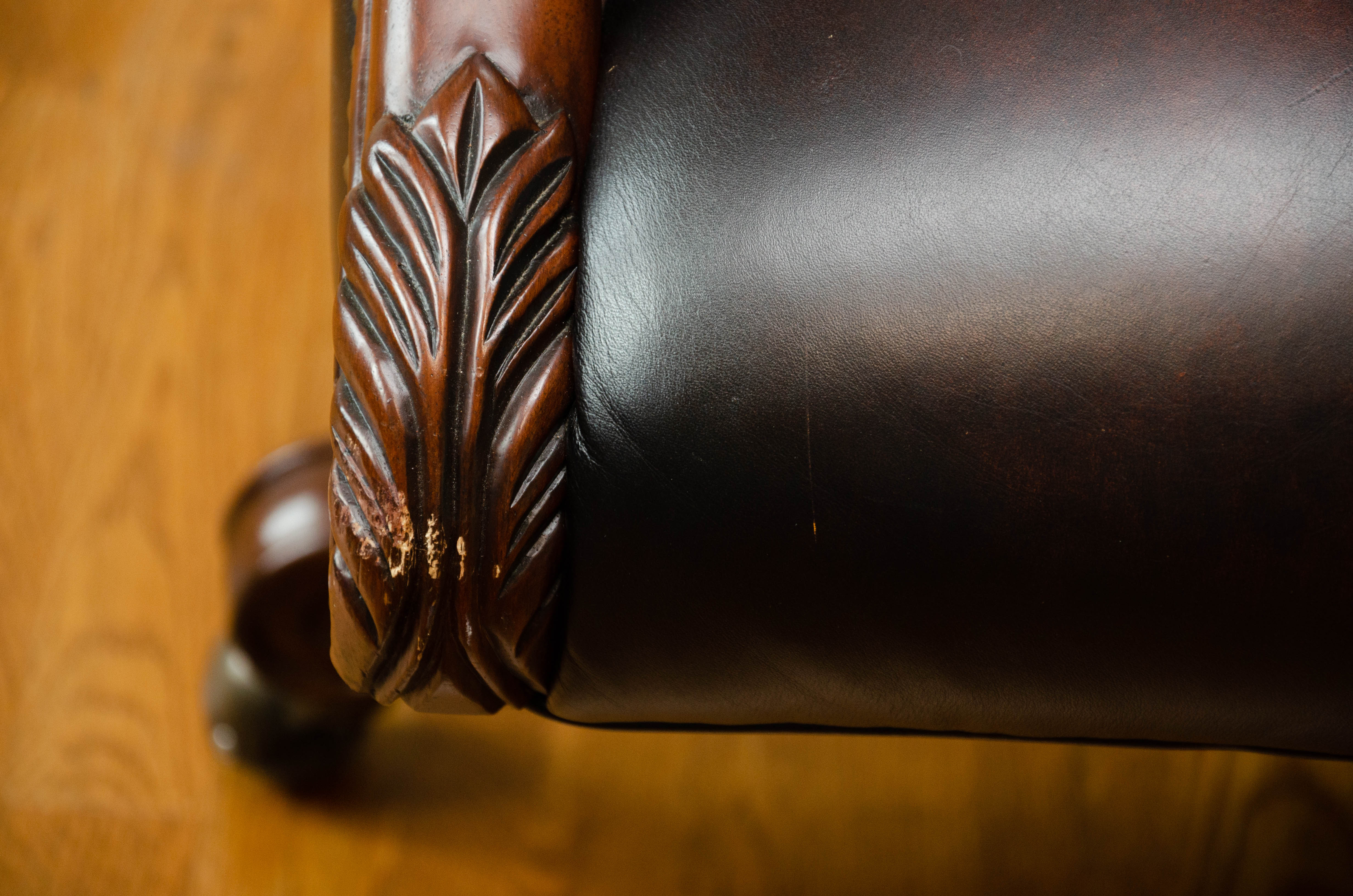 Adjustable Leather Office Chair with Brass Tack Details