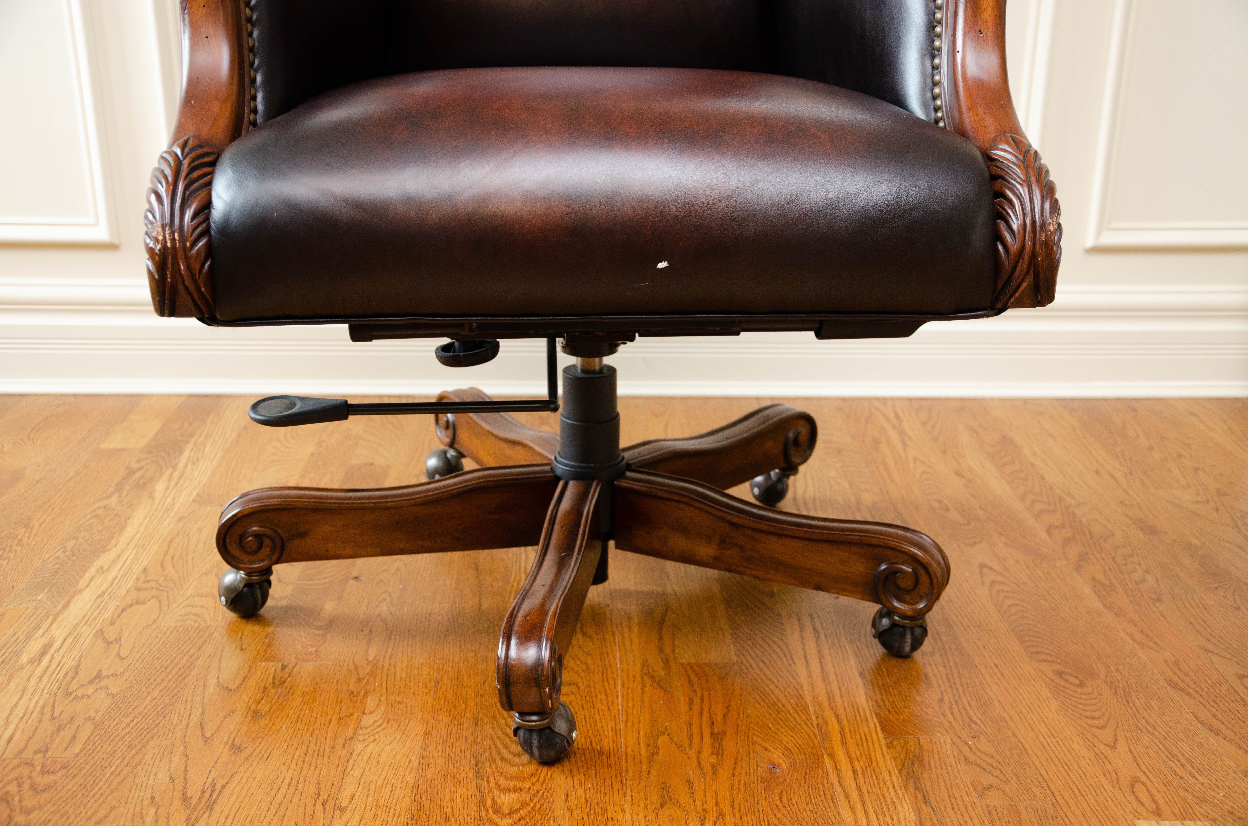 Adjustable Leather Office Chair with Brass Tack Details
