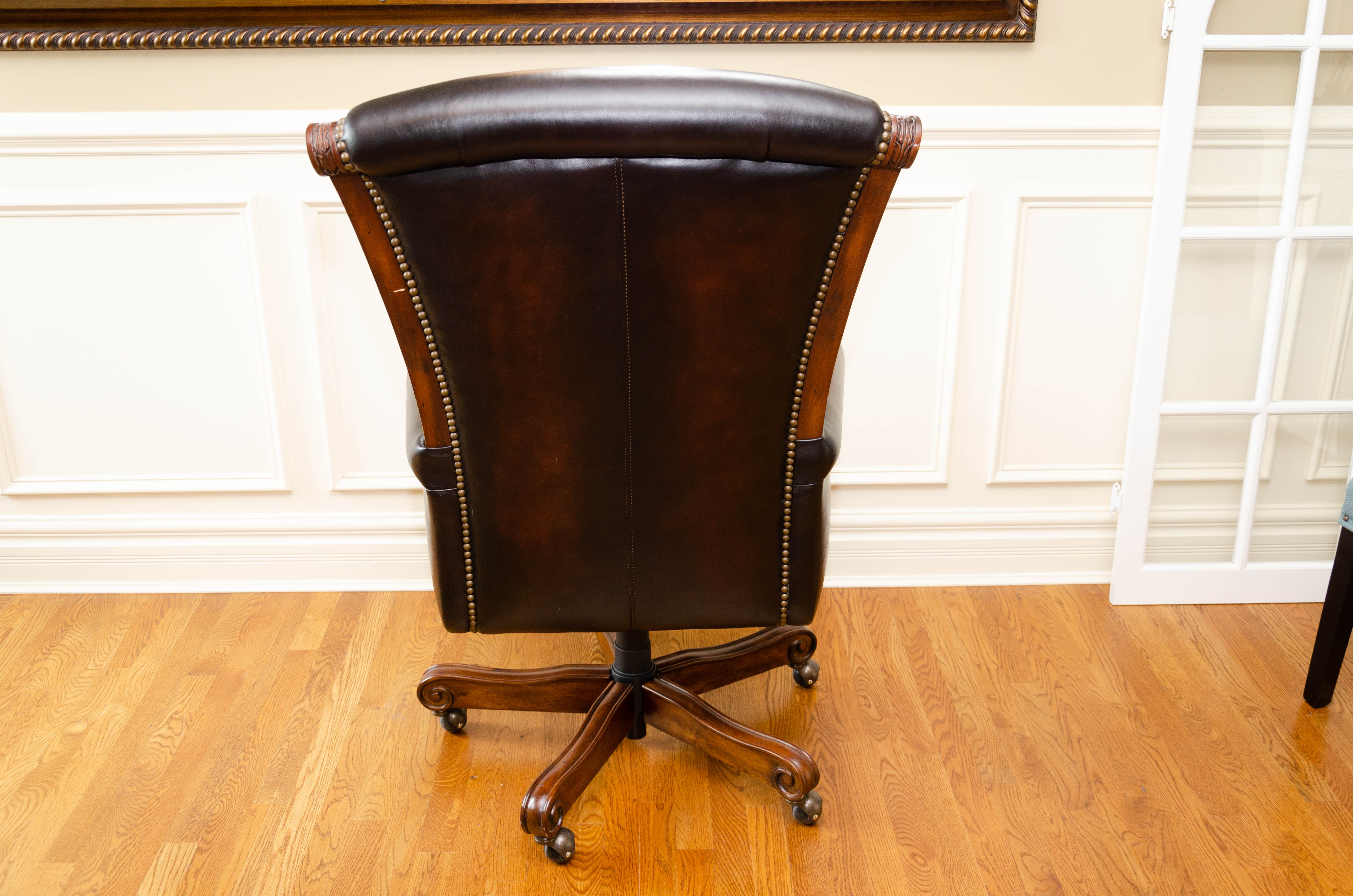 Adjustable Leather Office Chair with Brass Tack Details