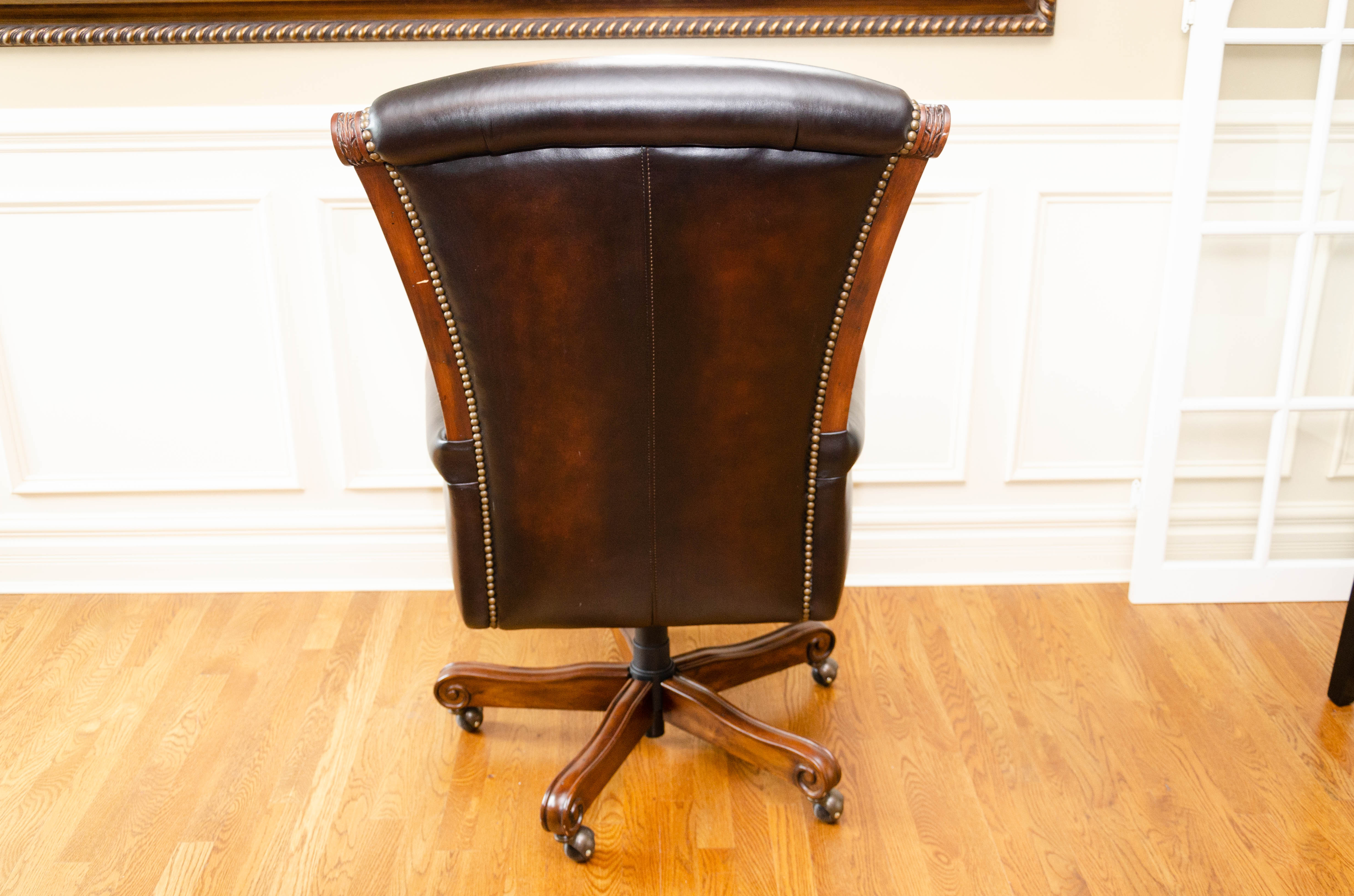 Adjustable Leather Office Chair with Brass Tack Details