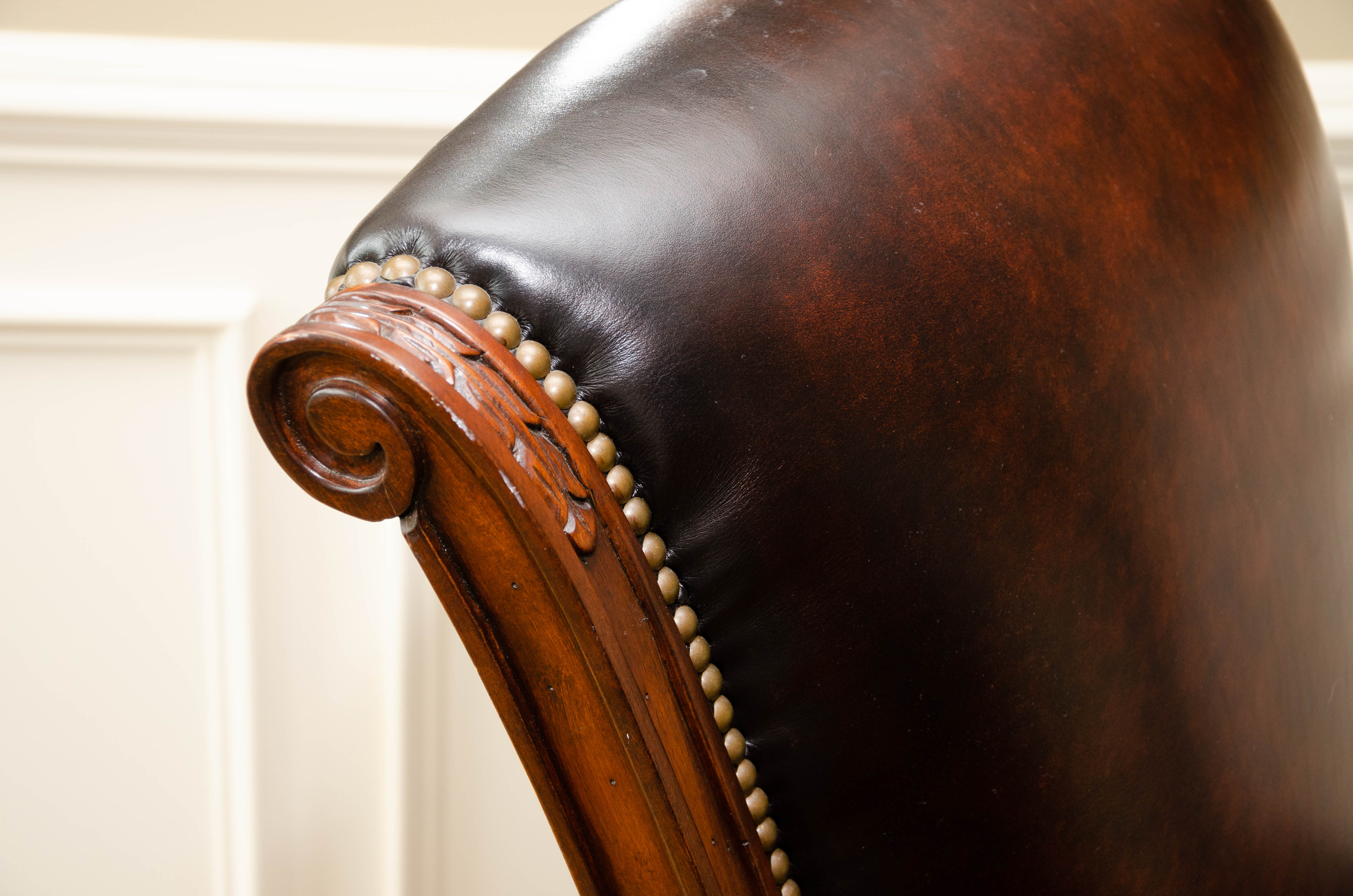 Adjustable Leather Office Chair with Brass Tack Details