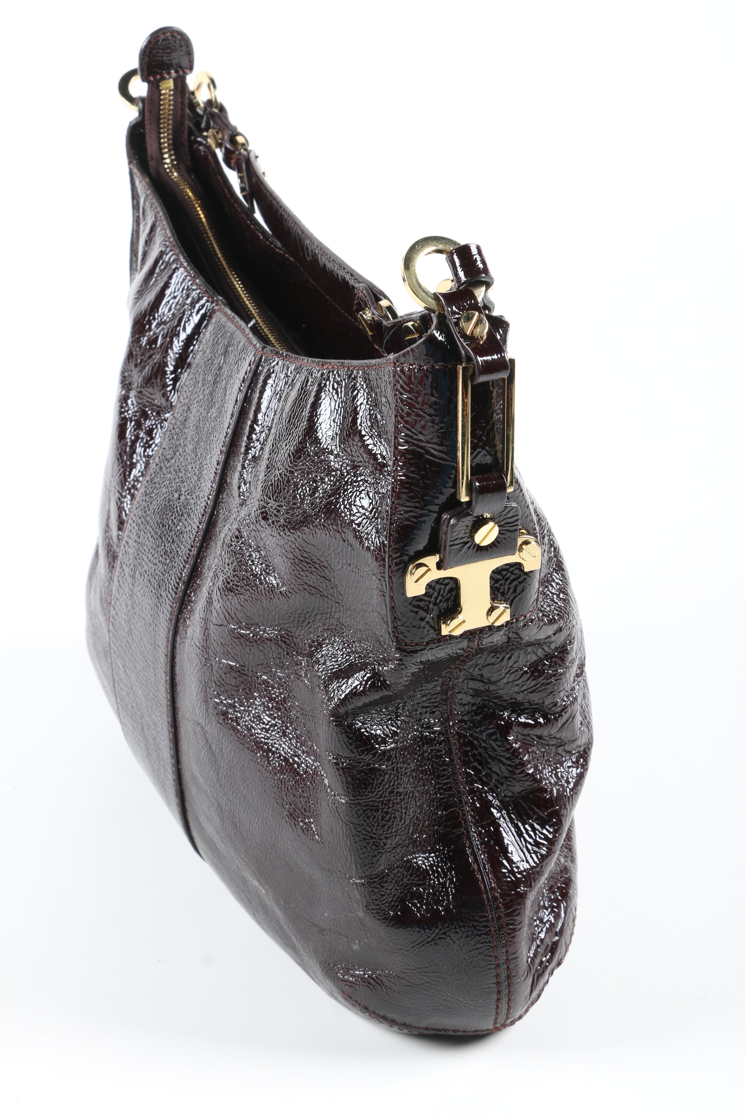 Tory Burch Crinkled Patent Leather Hobo Bag