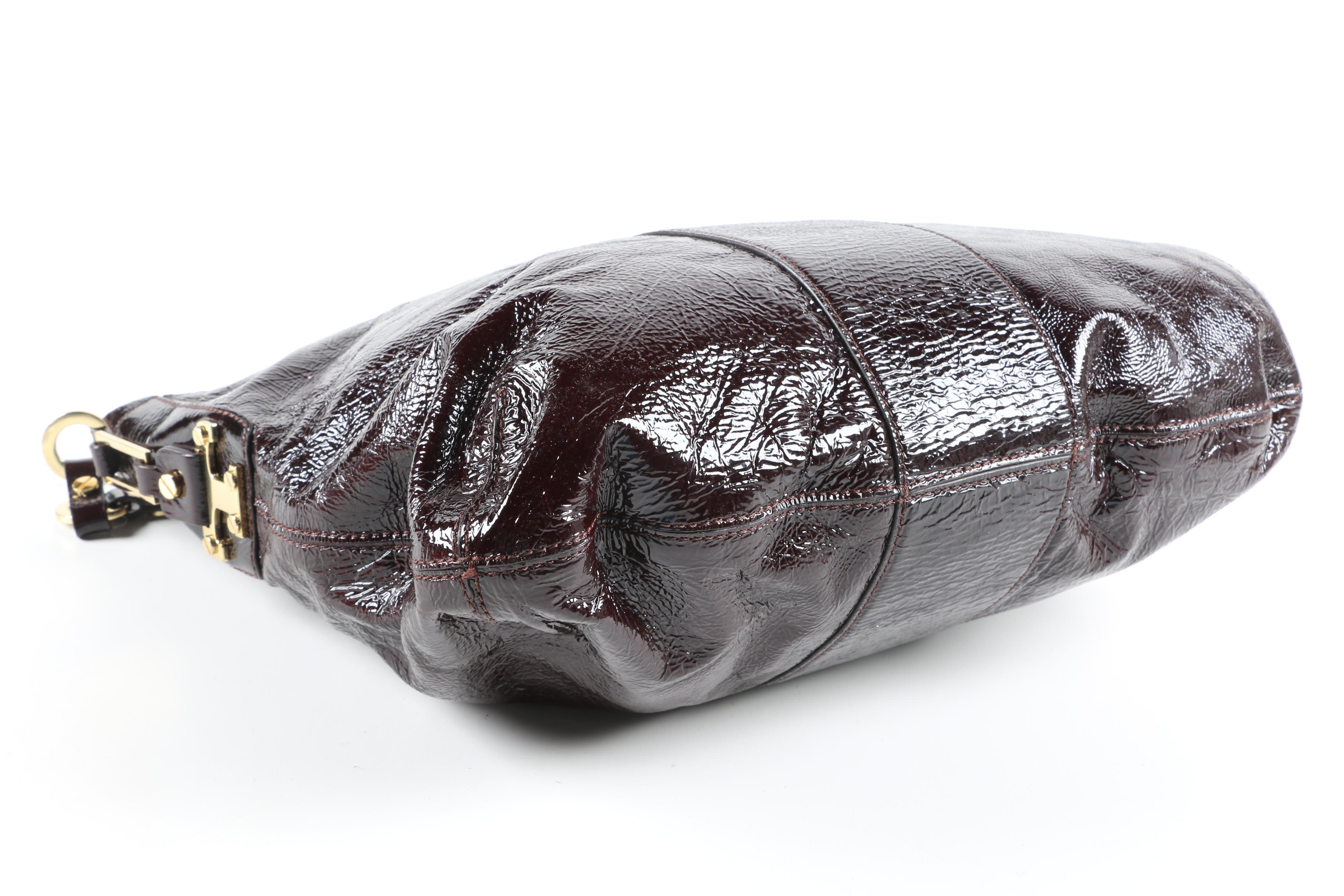 Tory Burch Crinkled Patent Leather Hobo Bag