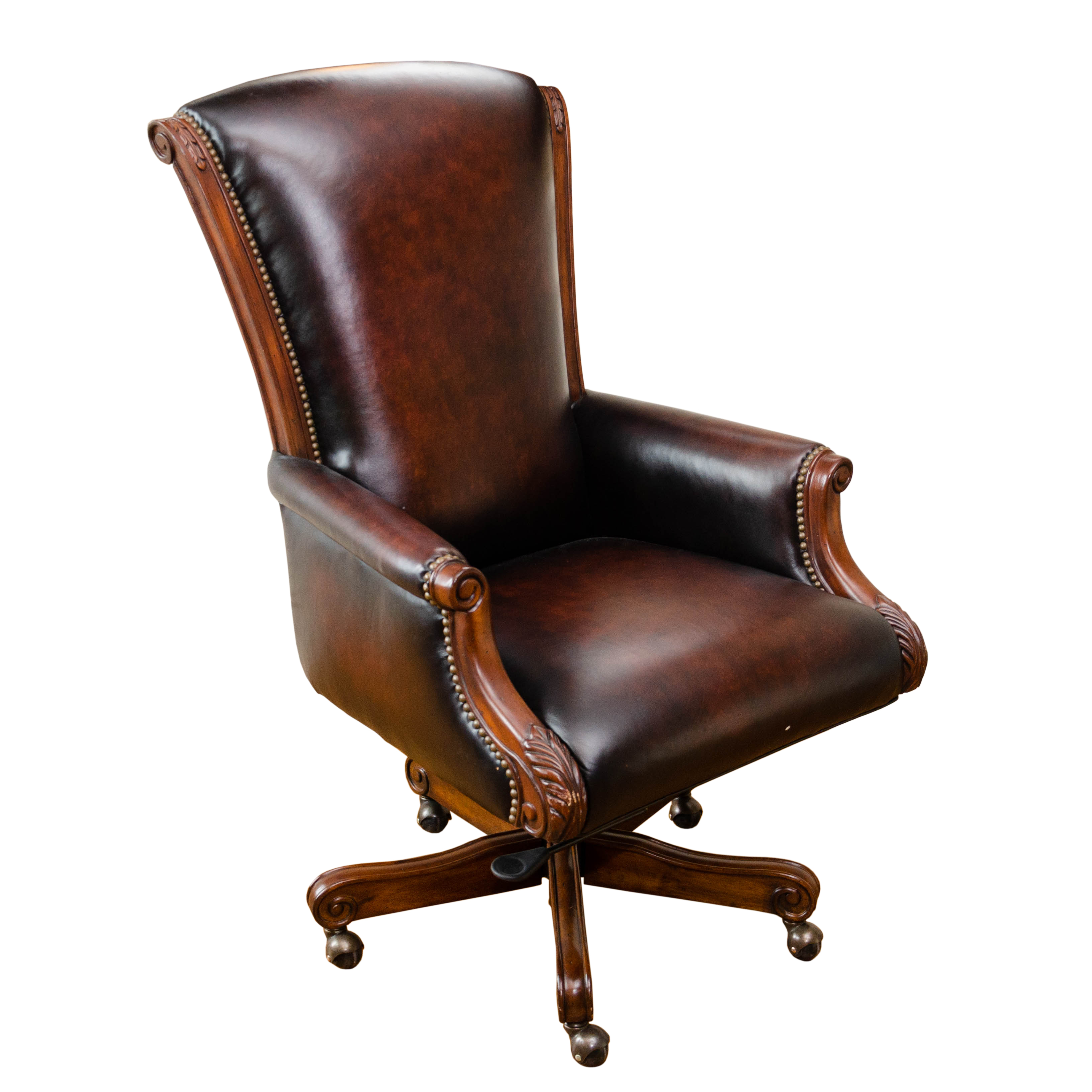 Adjustable Leather Office Chair with Brass Tack Details