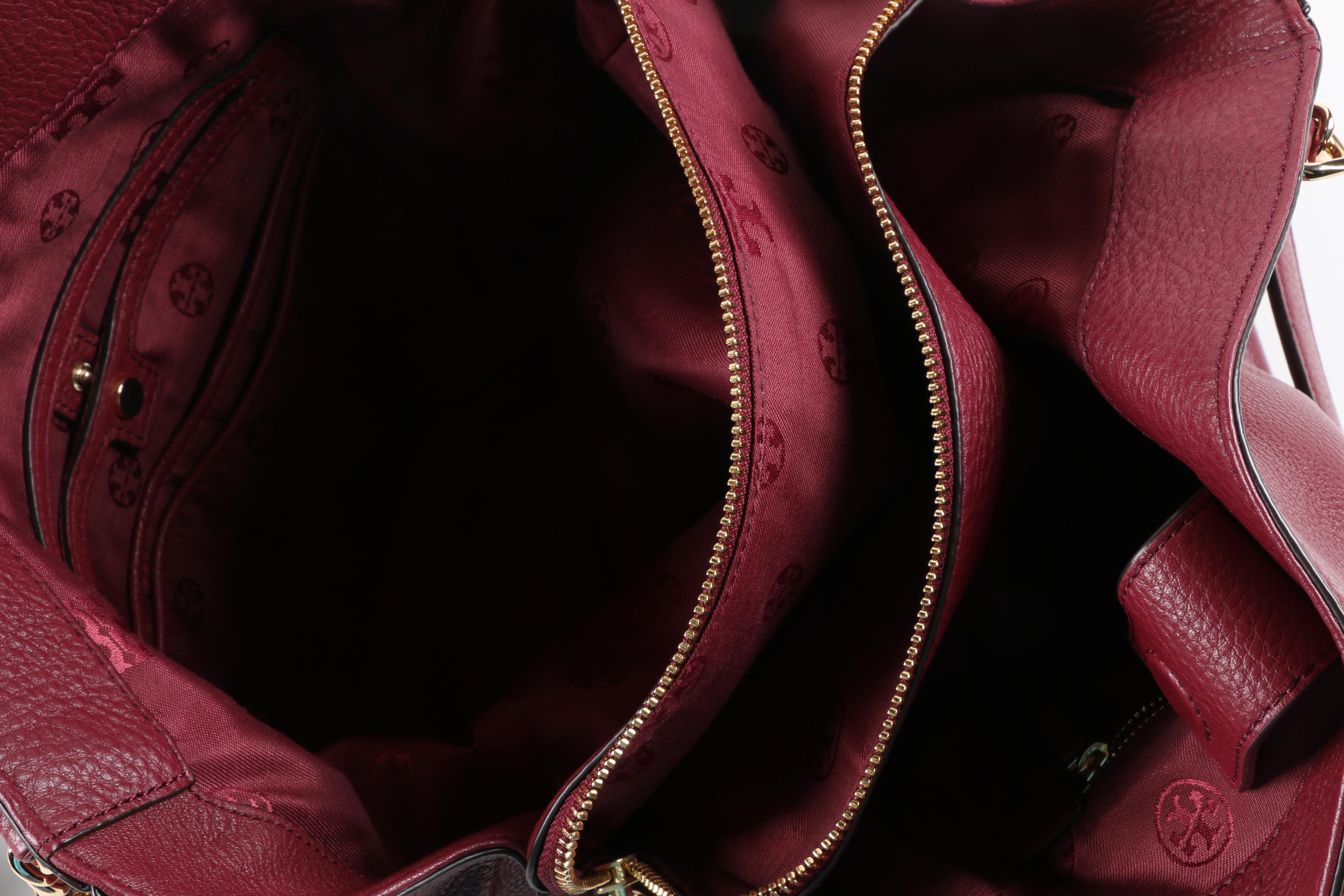Tory Burch Burgundy Pebbled Leather Shoulder Bag