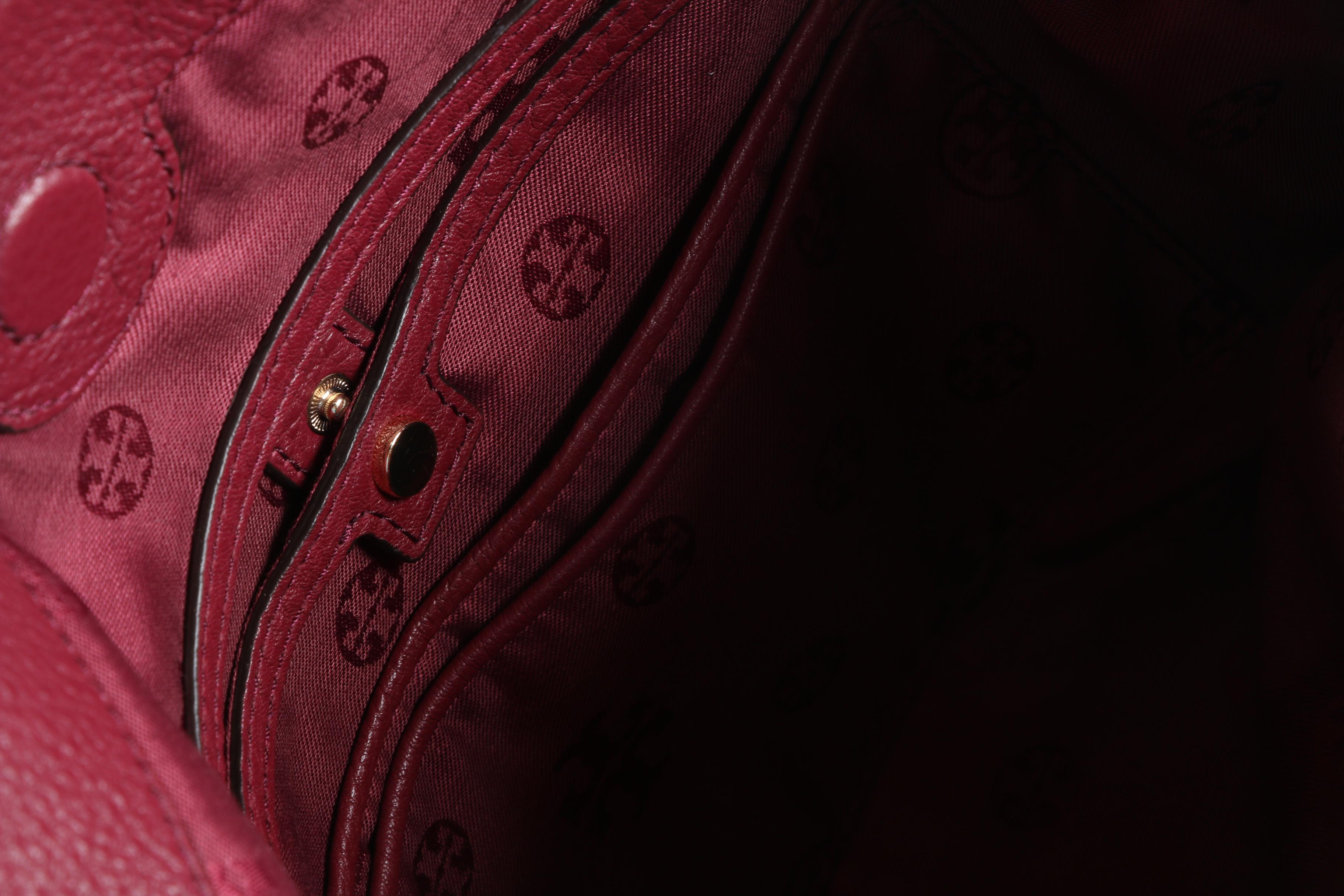 Tory Burch Burgundy Pebbled Leather Shoulder Bag