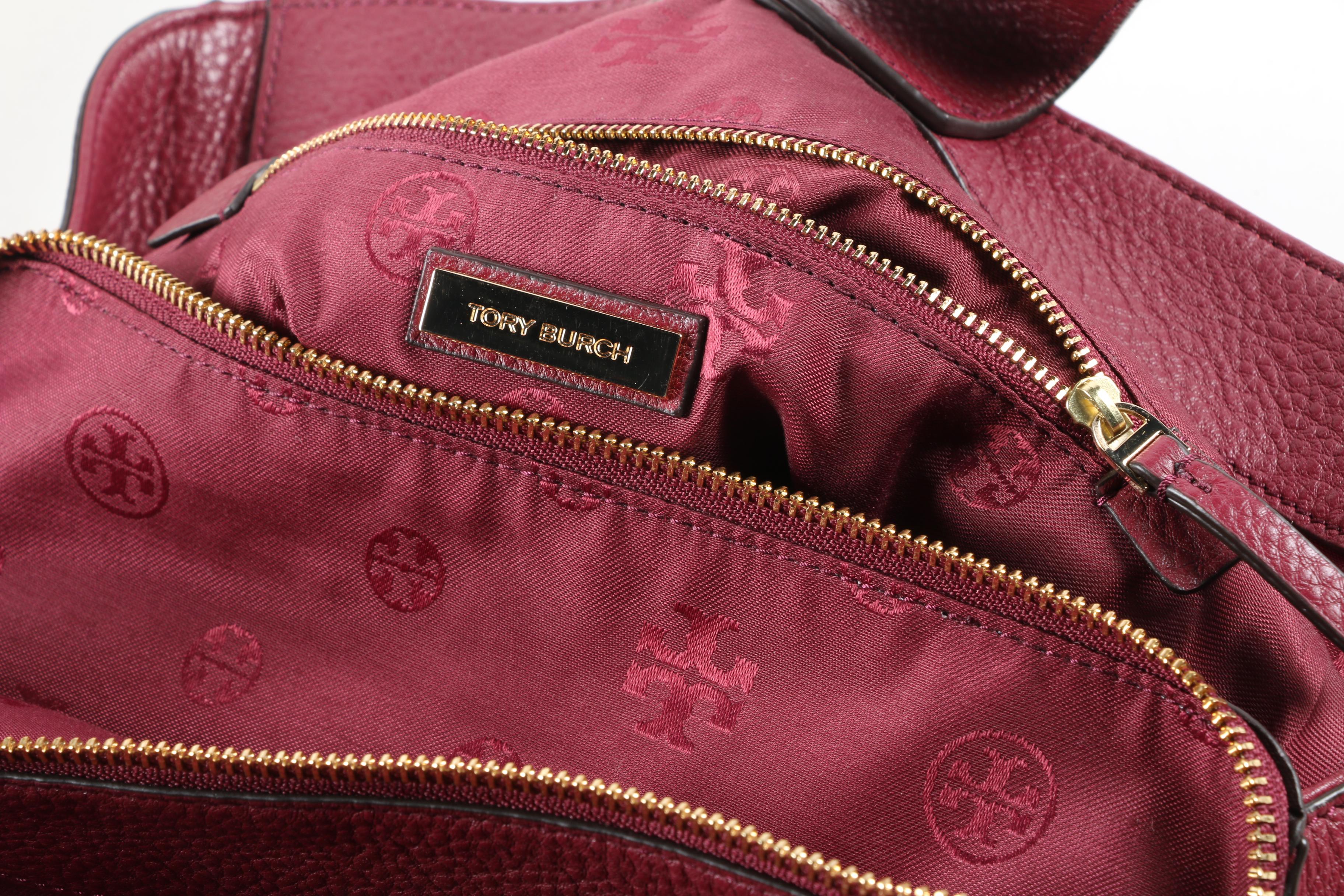 Tory Burch Burgundy Pebbled Leather Shoulder Bag