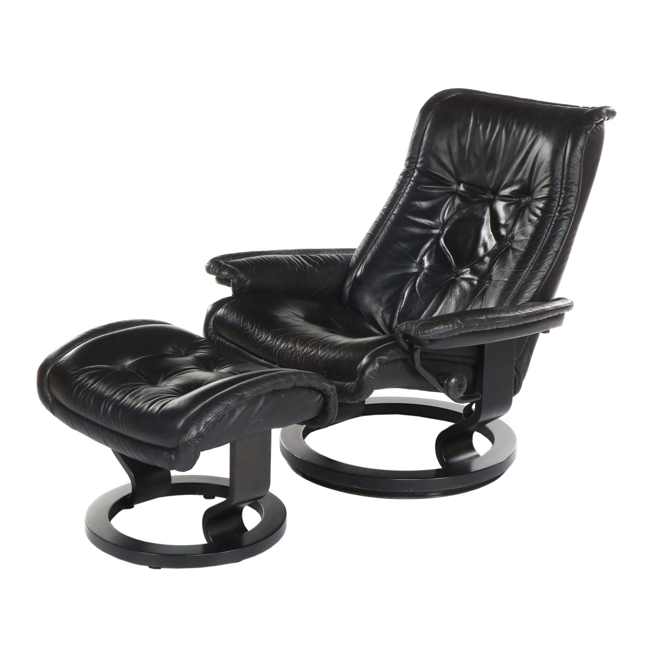 Modern Black Leather Swivel Recliner