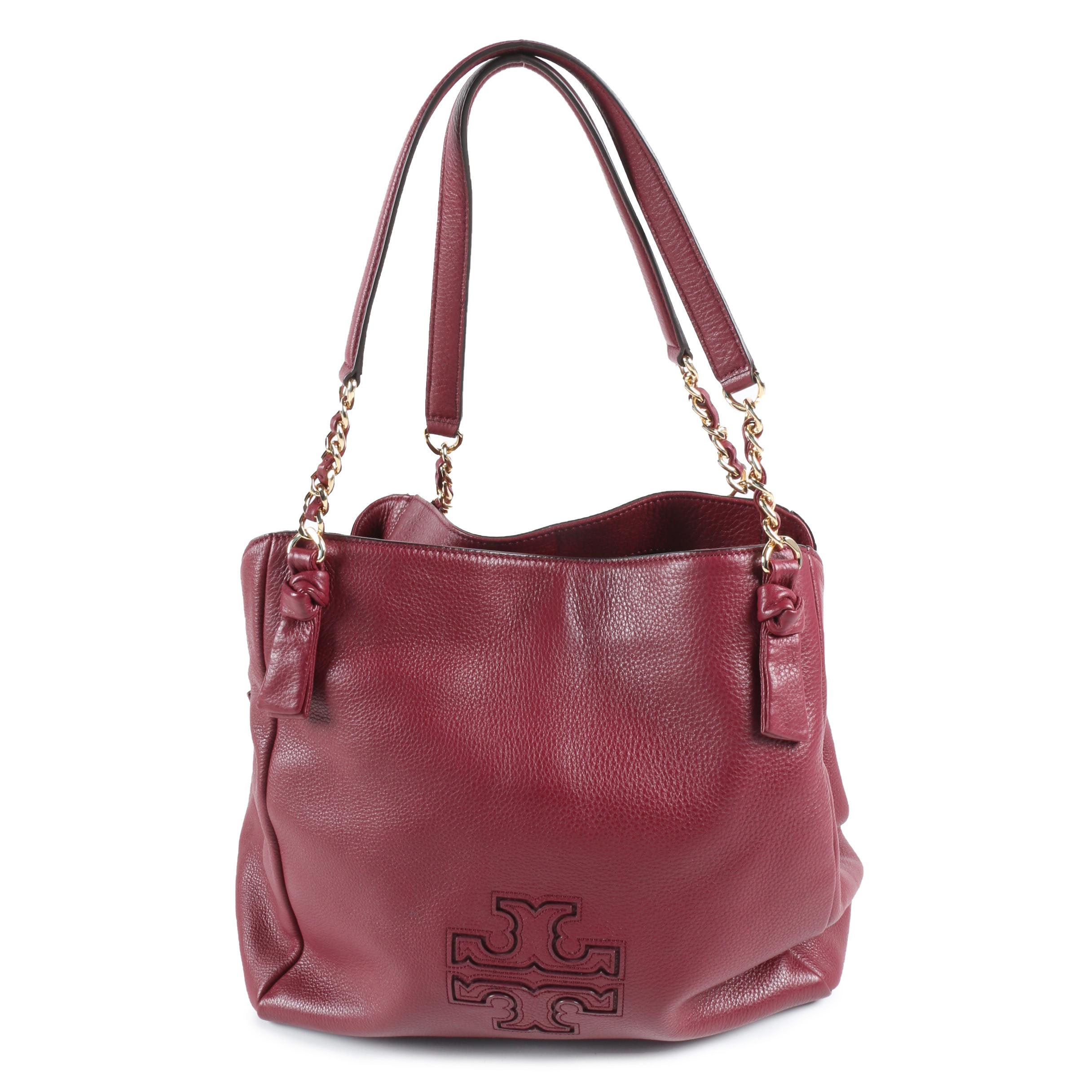 Tory Burch Burgundy Pebbled Leather Shoulder Bag
