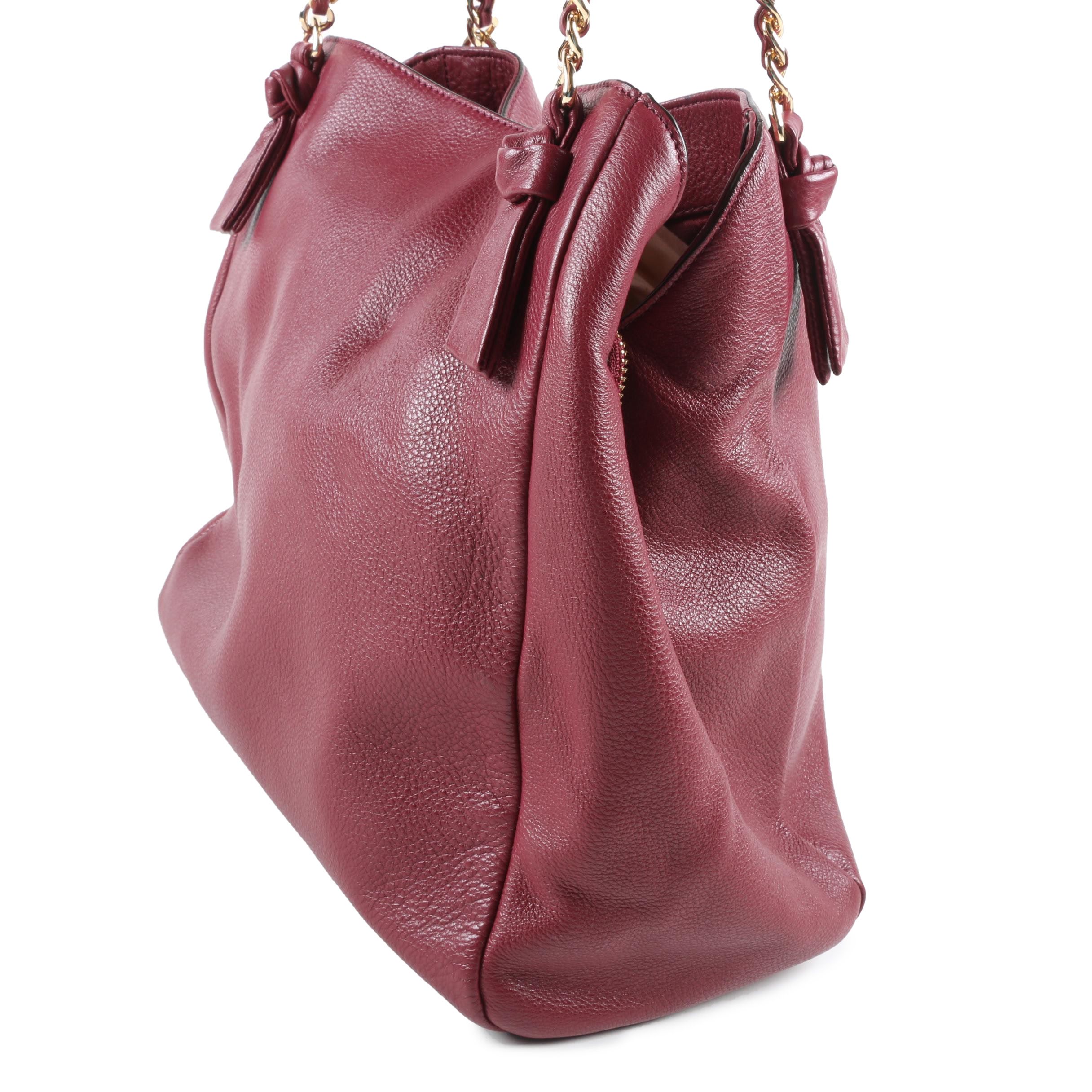 Tory Burch Burgundy Pebbled Leather Shoulder Bag