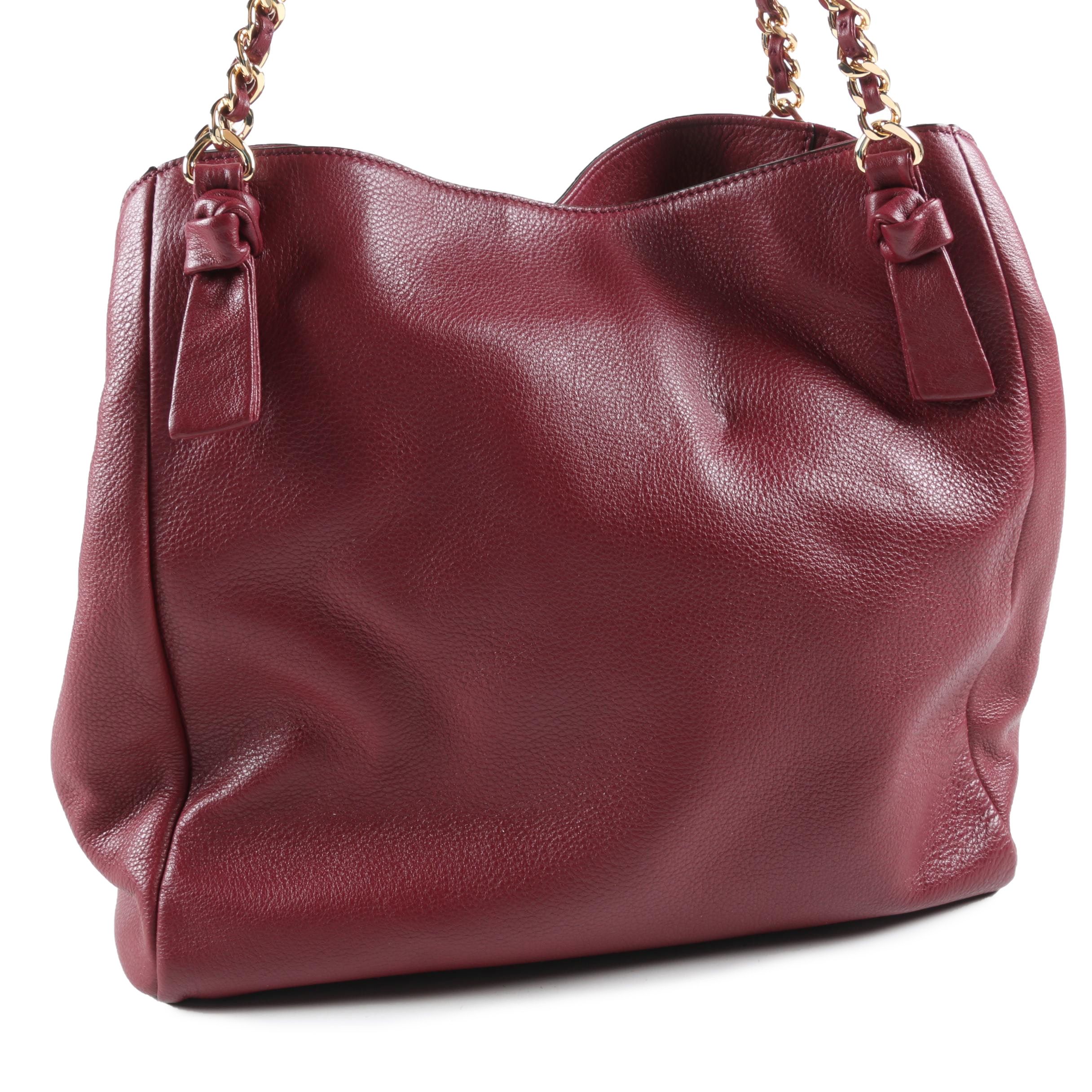 Tory Burch Burgundy Pebbled Leather Shoulder Bag