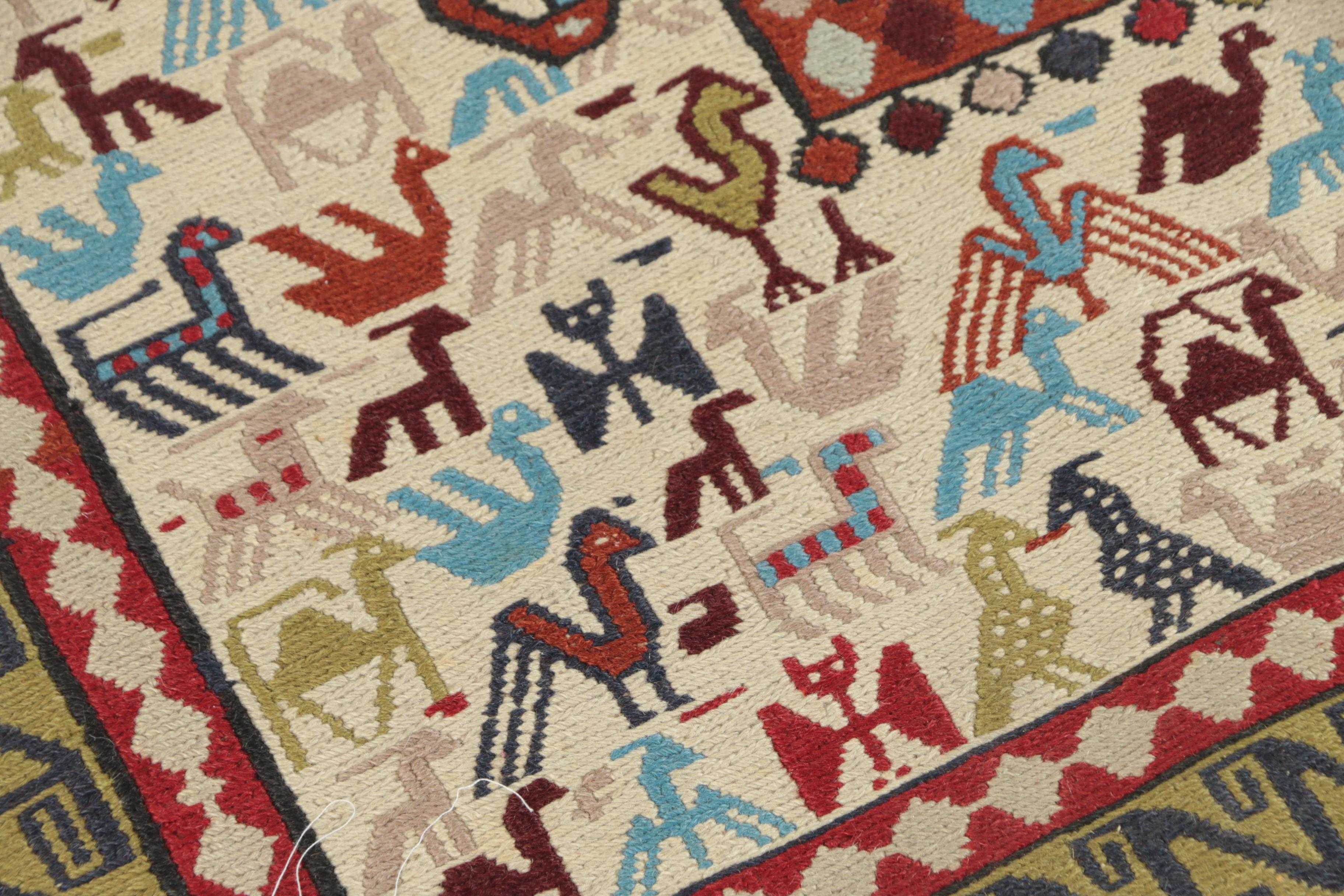 Handwoven Perisan Khamseh Wool Soumak Chicken Rug