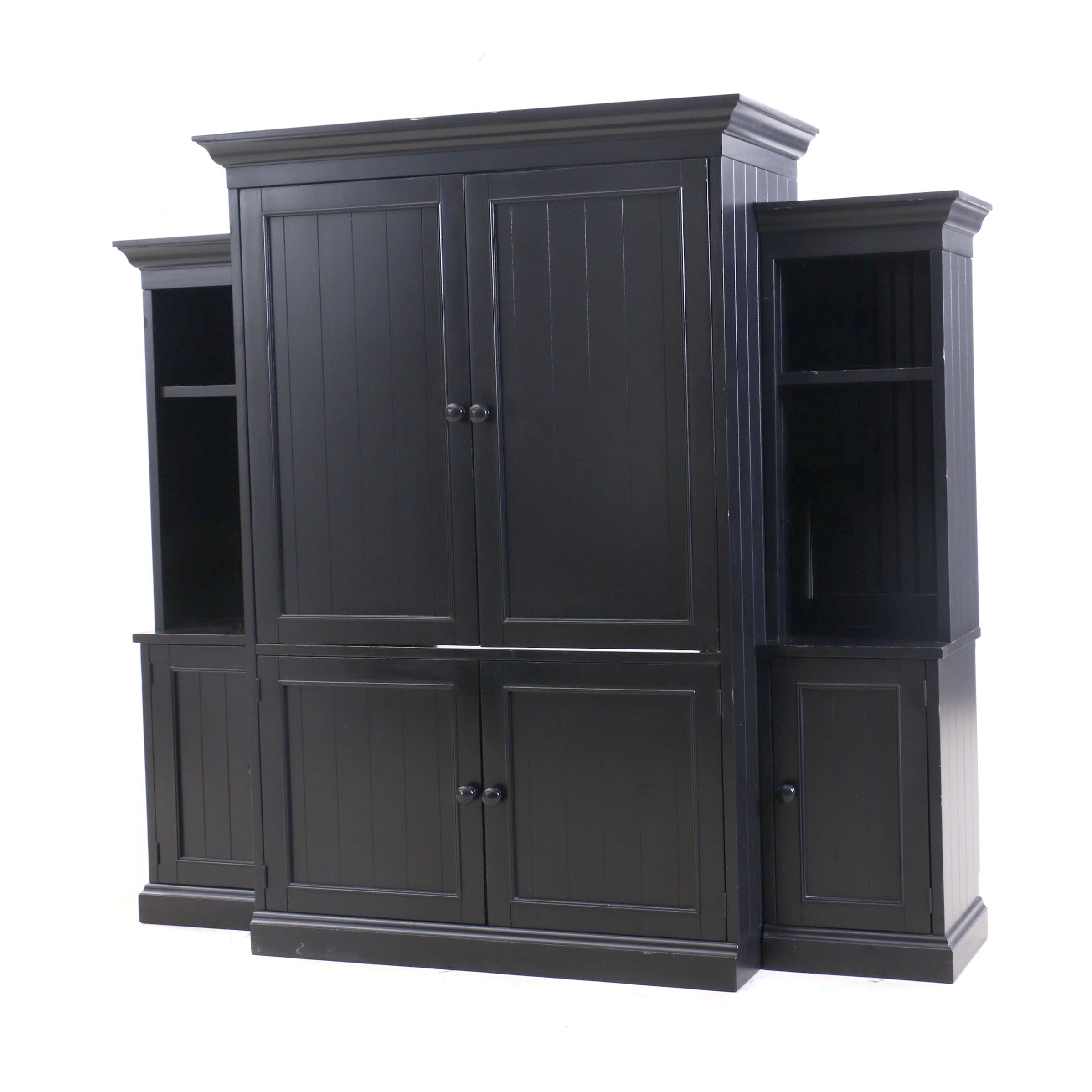 Pottery Barn Ebonized Finish Media Unit with Shelving, Contemporary