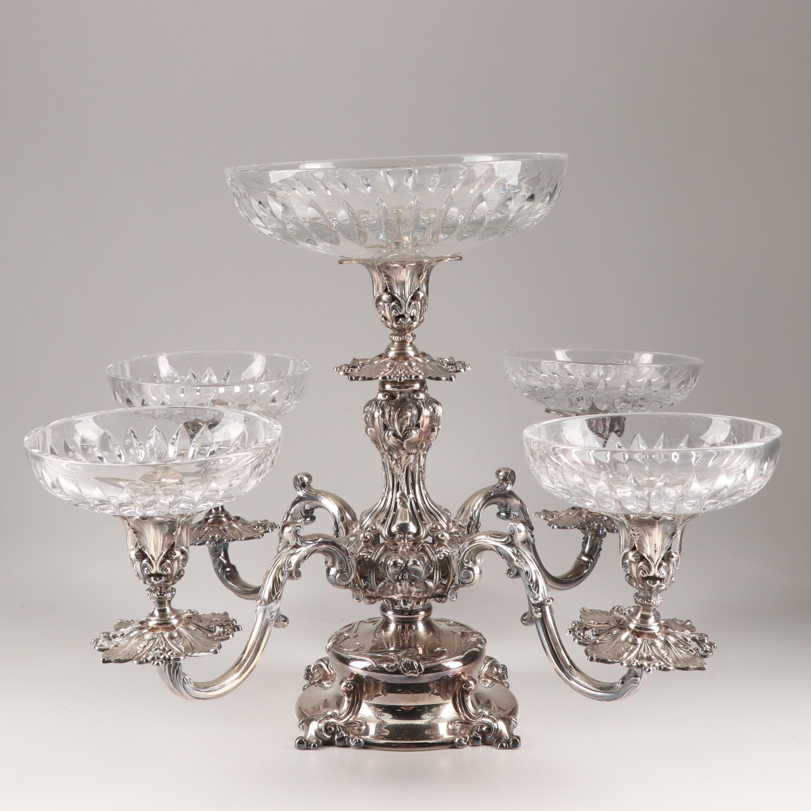 Reed & Barton Silverplate Epergne with Crystal Liners