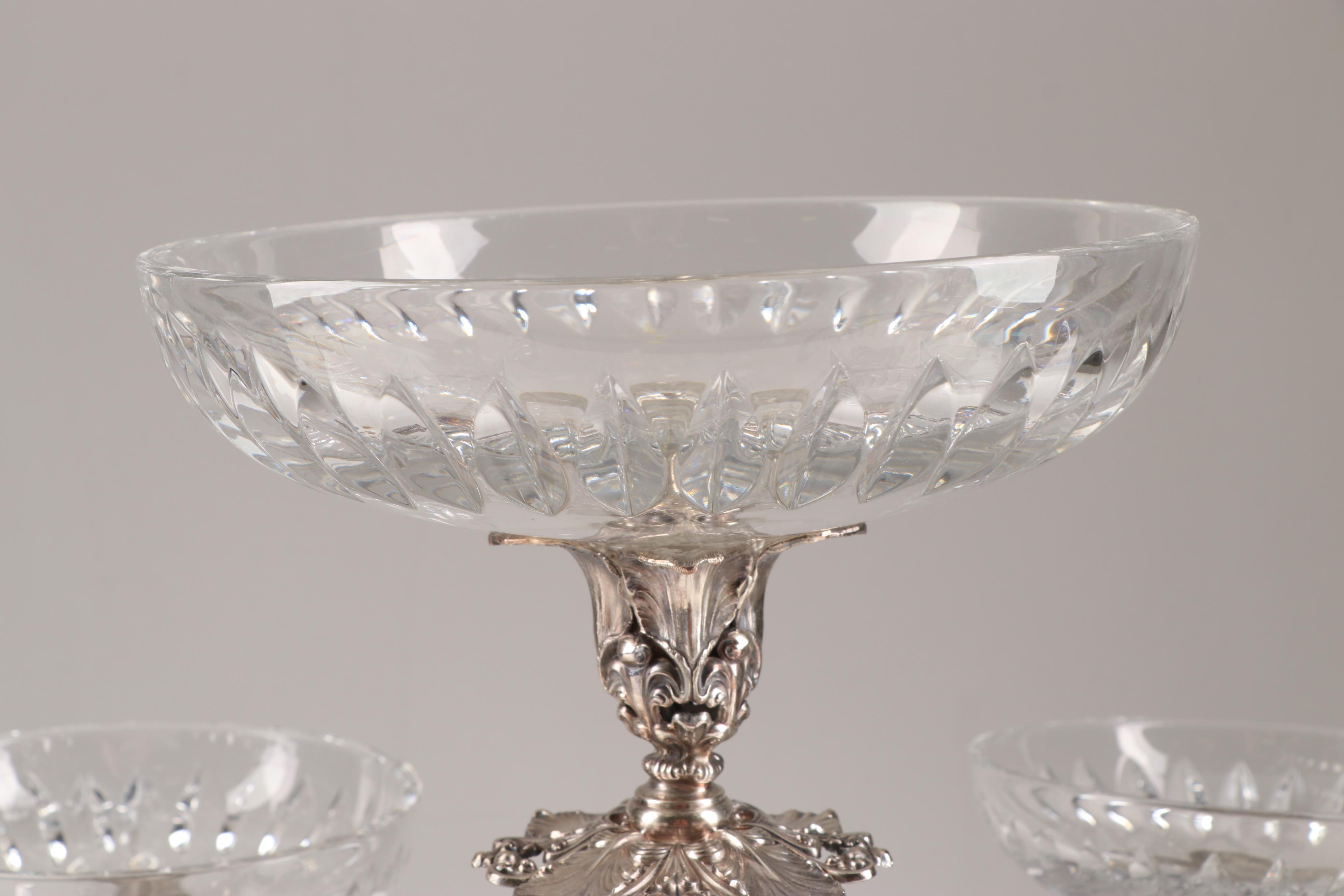 Reed & Barton Silverplate Epergne with Crystal Liners