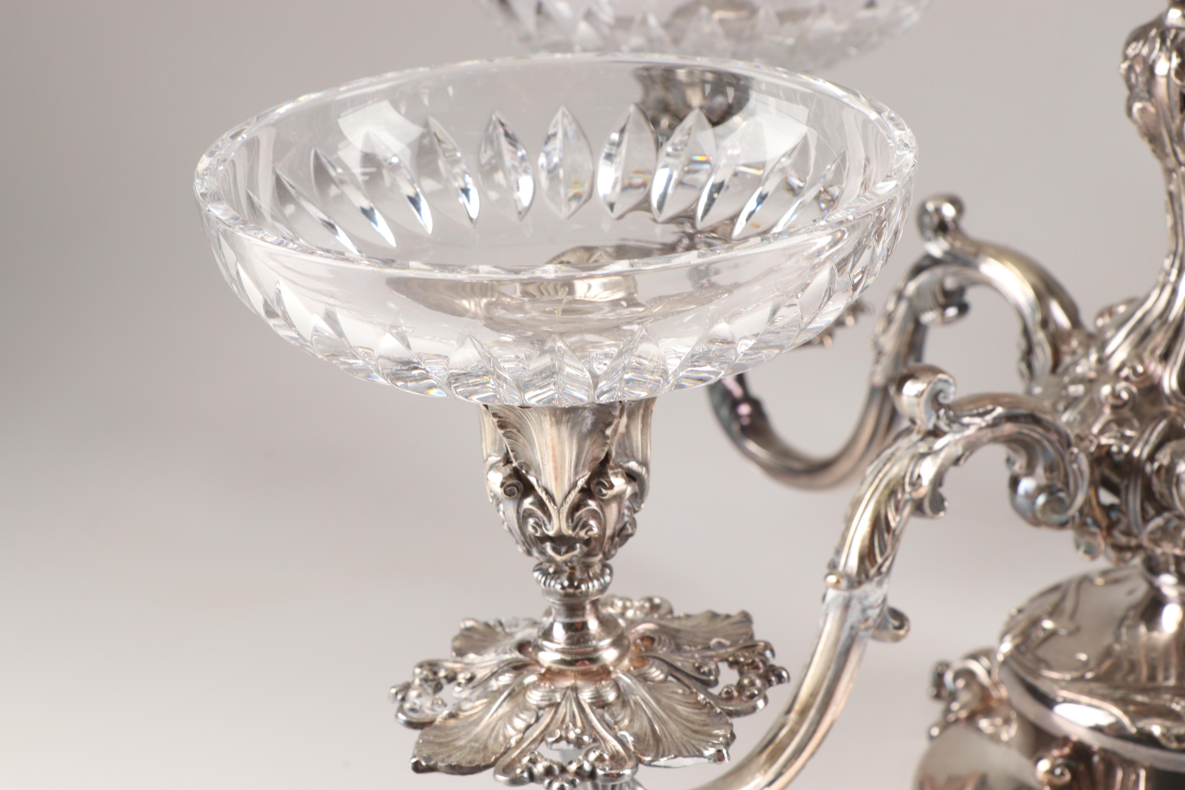 Reed & Barton Silverplate Epergne with Crystal Liners