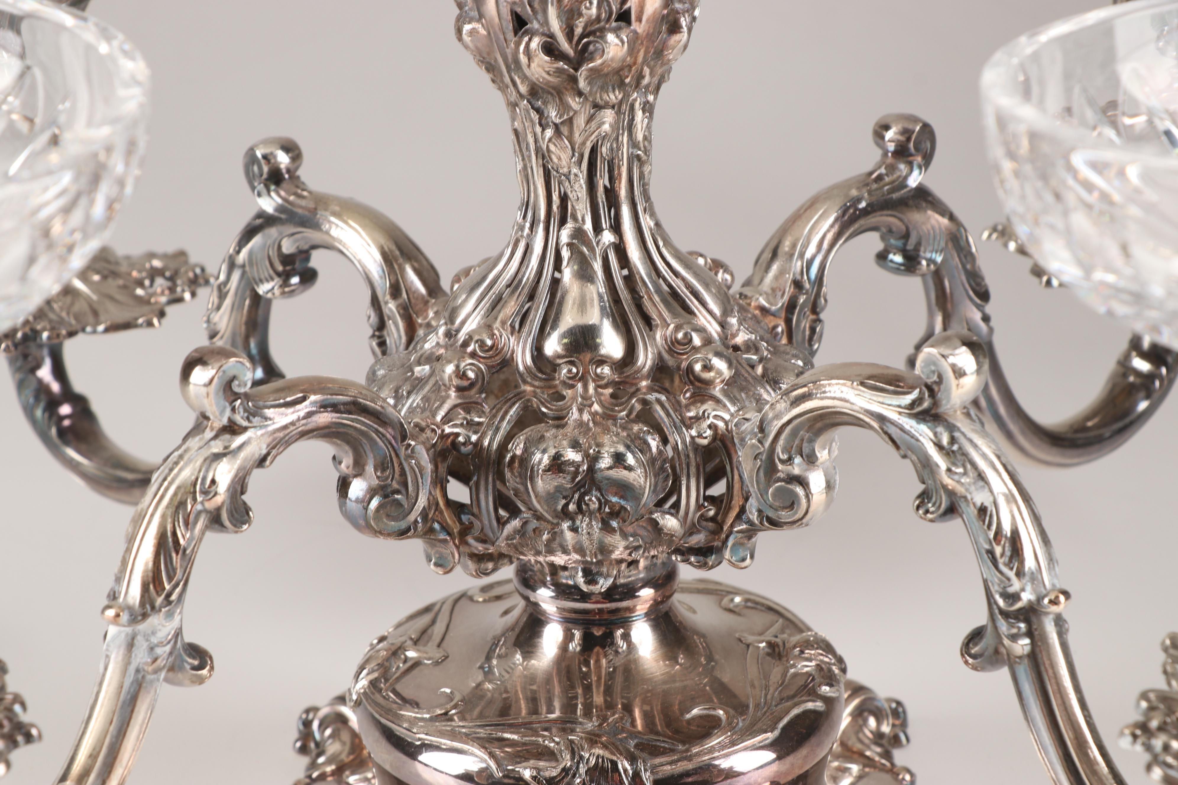 Reed & Barton Silverplate Epergne with Crystal Liners