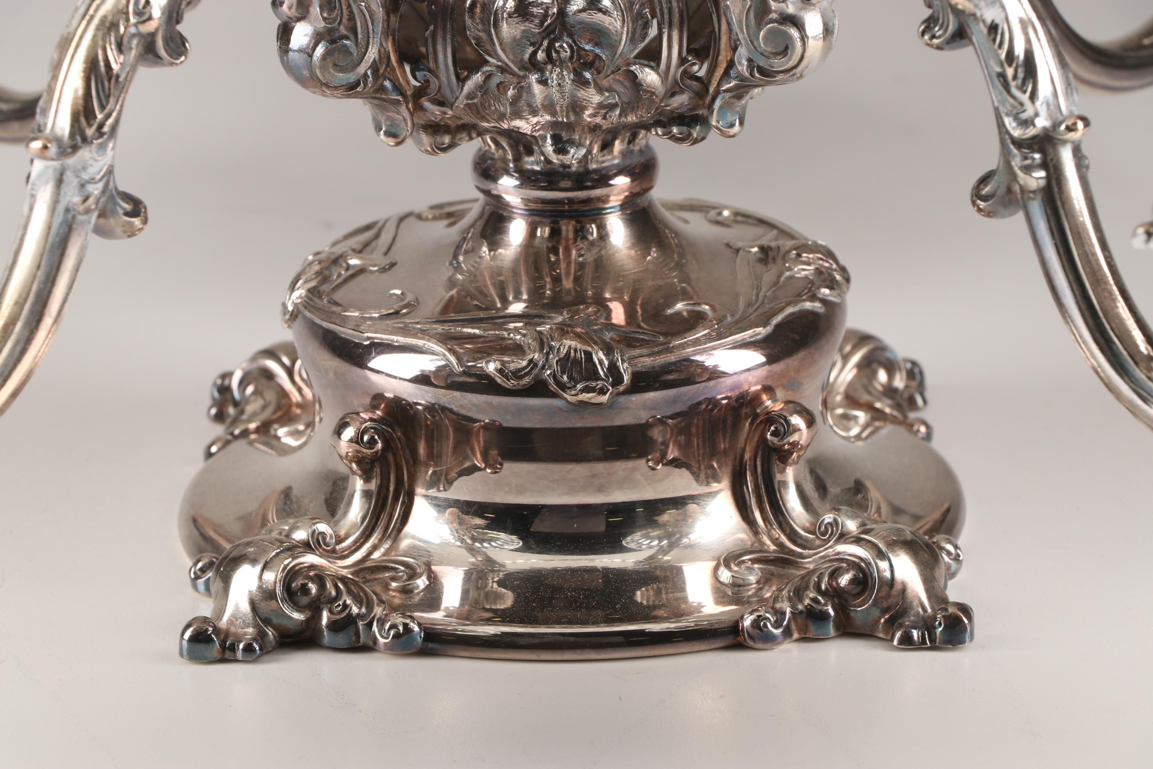 Reed & Barton Silverplate Epergne with Crystal Liners