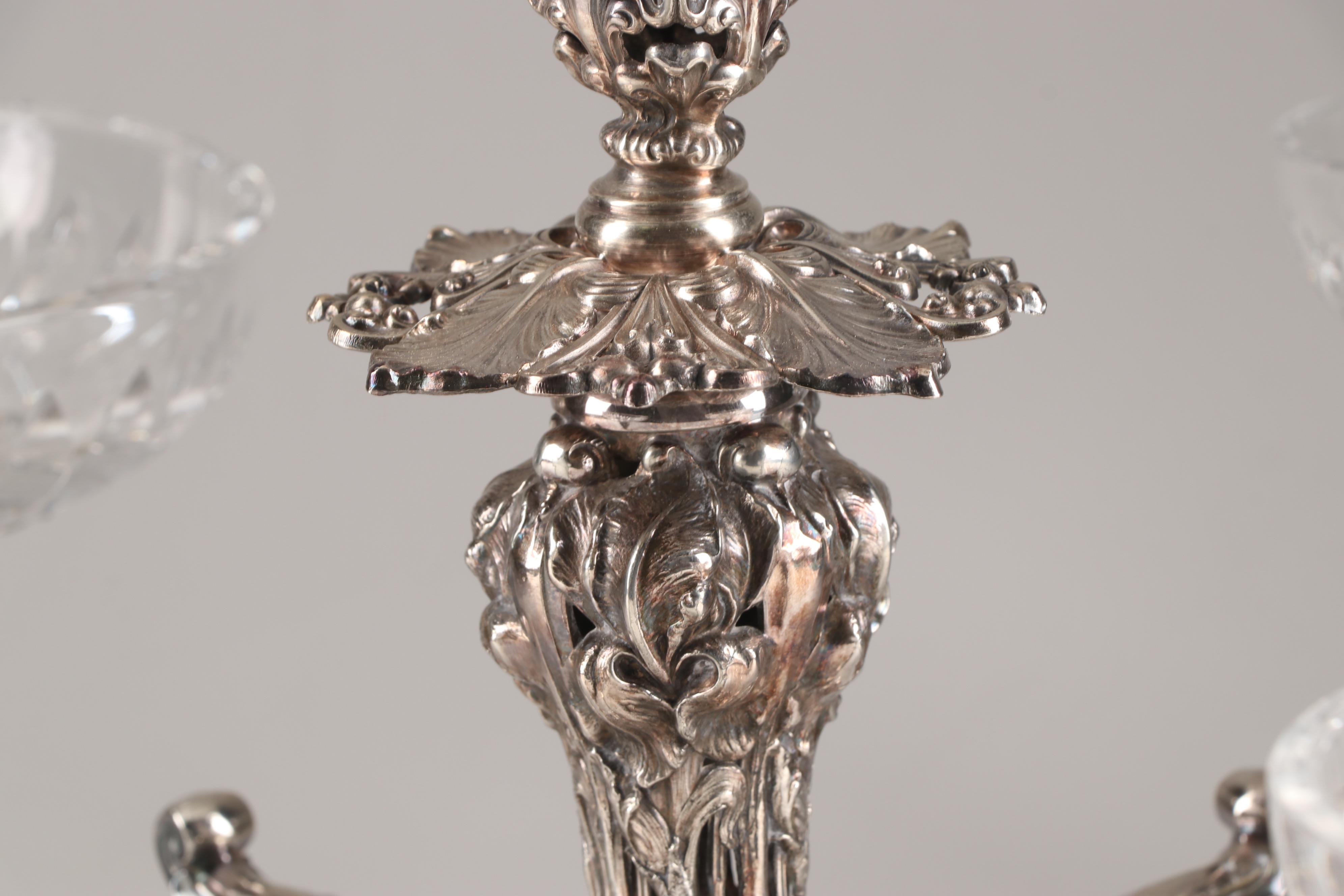 Reed & Barton Silverplate Epergne with Crystal Liners
