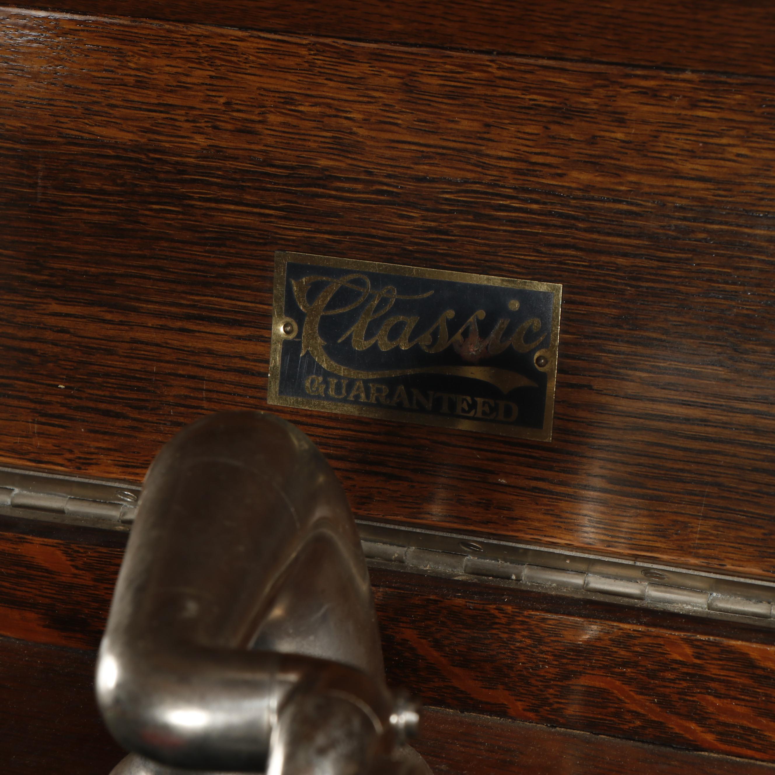 Oak Victrola Phonograph Cabinet with Records and Accessories, Early 20th Century