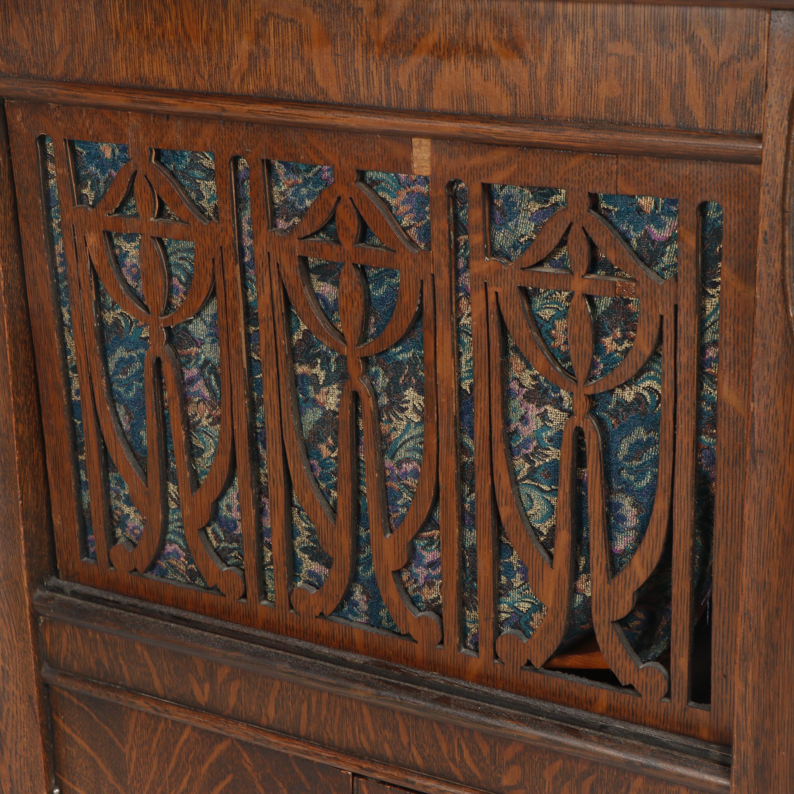 Oak Victrola Phonograph Cabinet with Records and Accessories, Early 20th Century