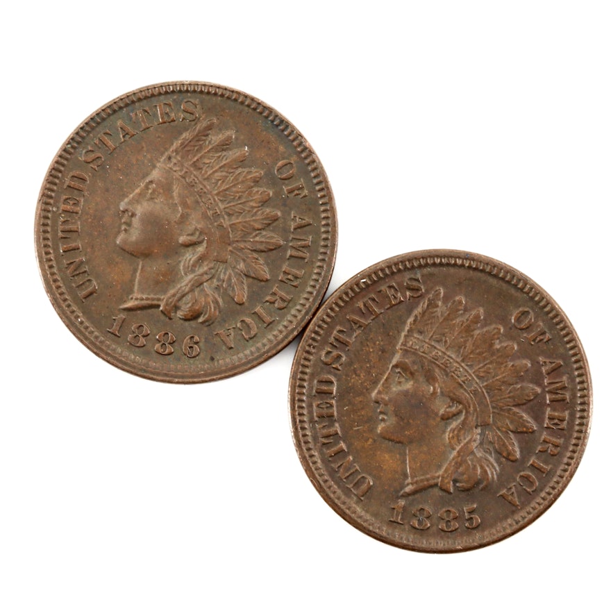 Two Higher Grade 1885 and 1886 Indian Head Cents