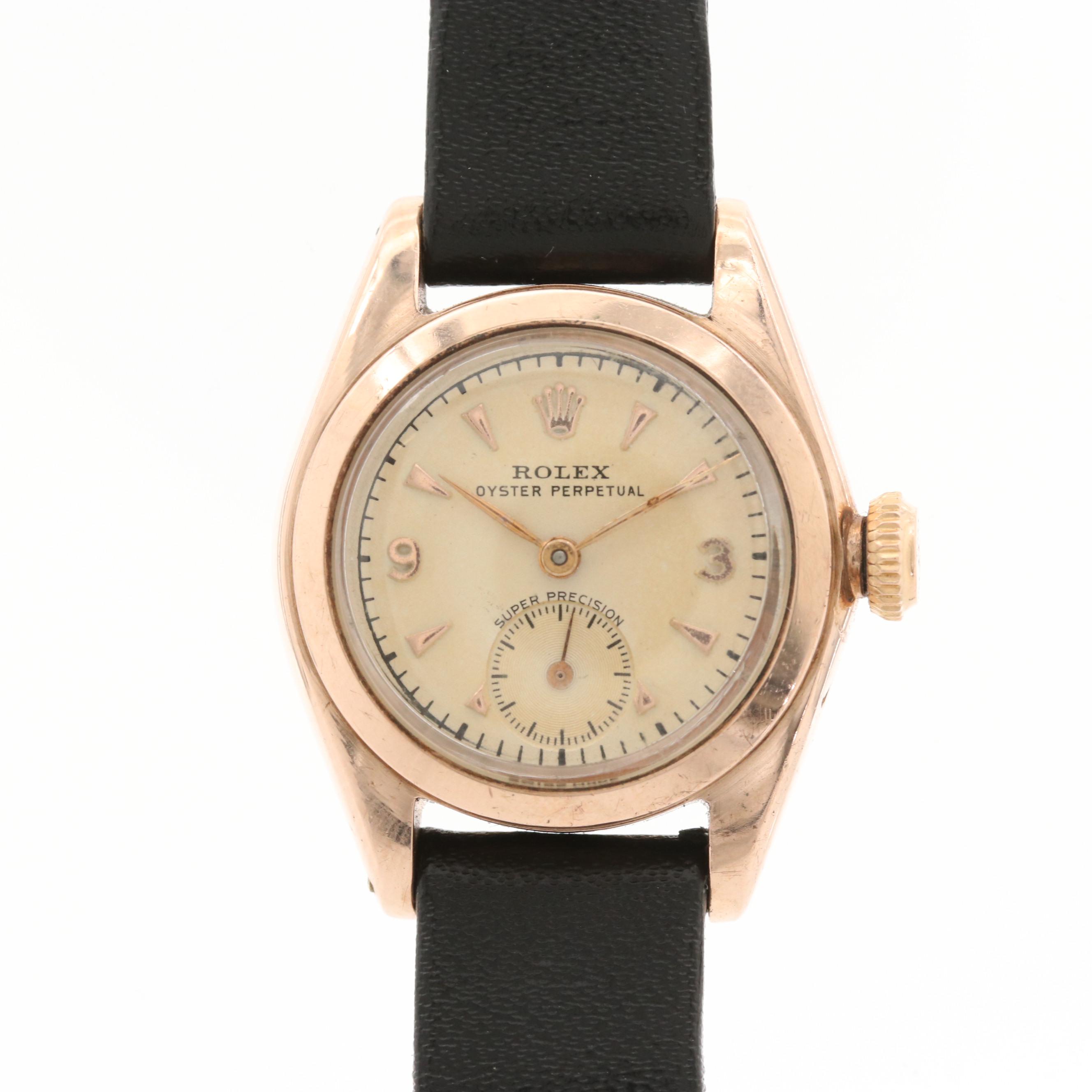 Vintage Rolex Oyster Perpetual Bubbleback 14K Rose Gold Automatic Watch