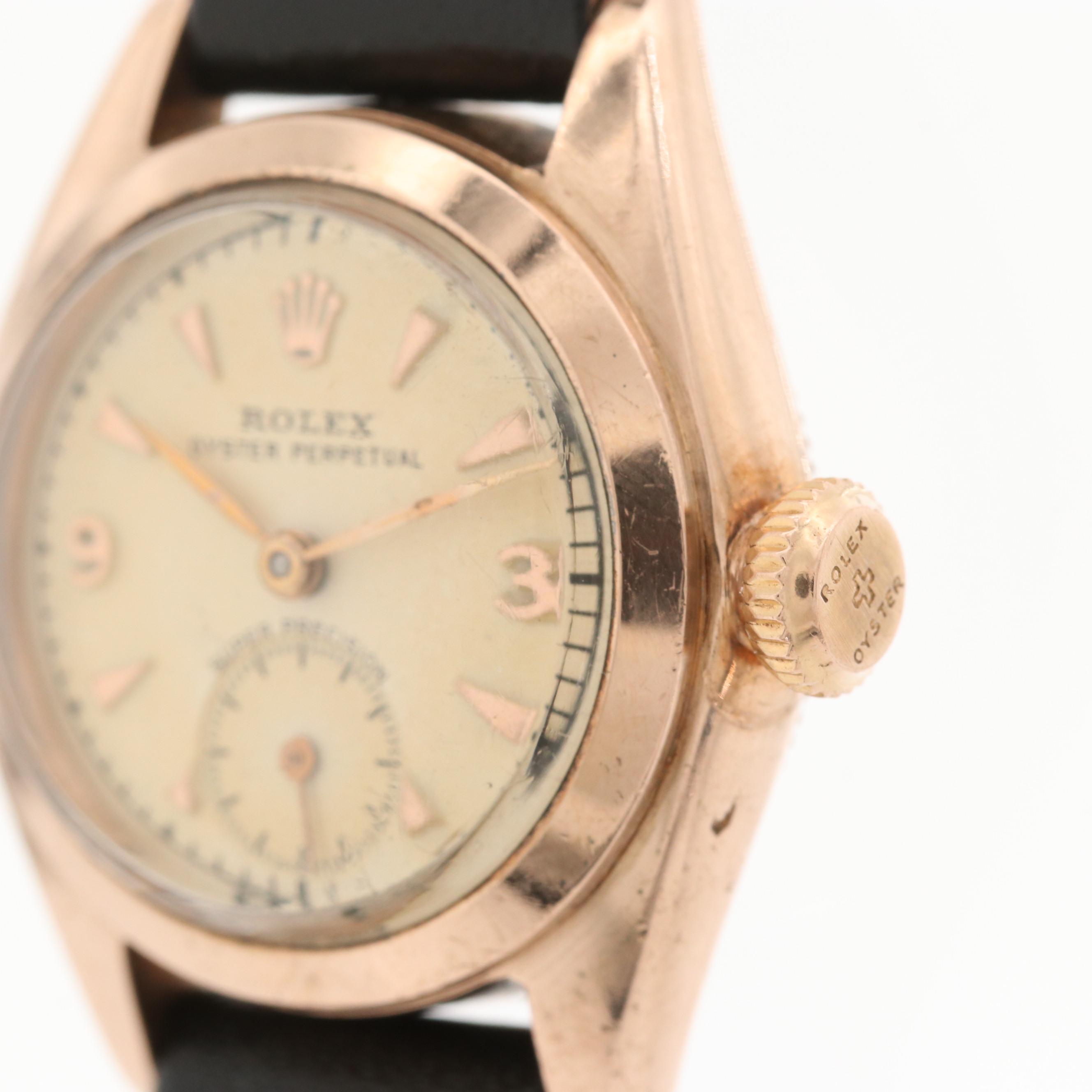 Vintage Rolex Oyster Perpetual Bubbleback 14K Rose Gold Automatic Watch