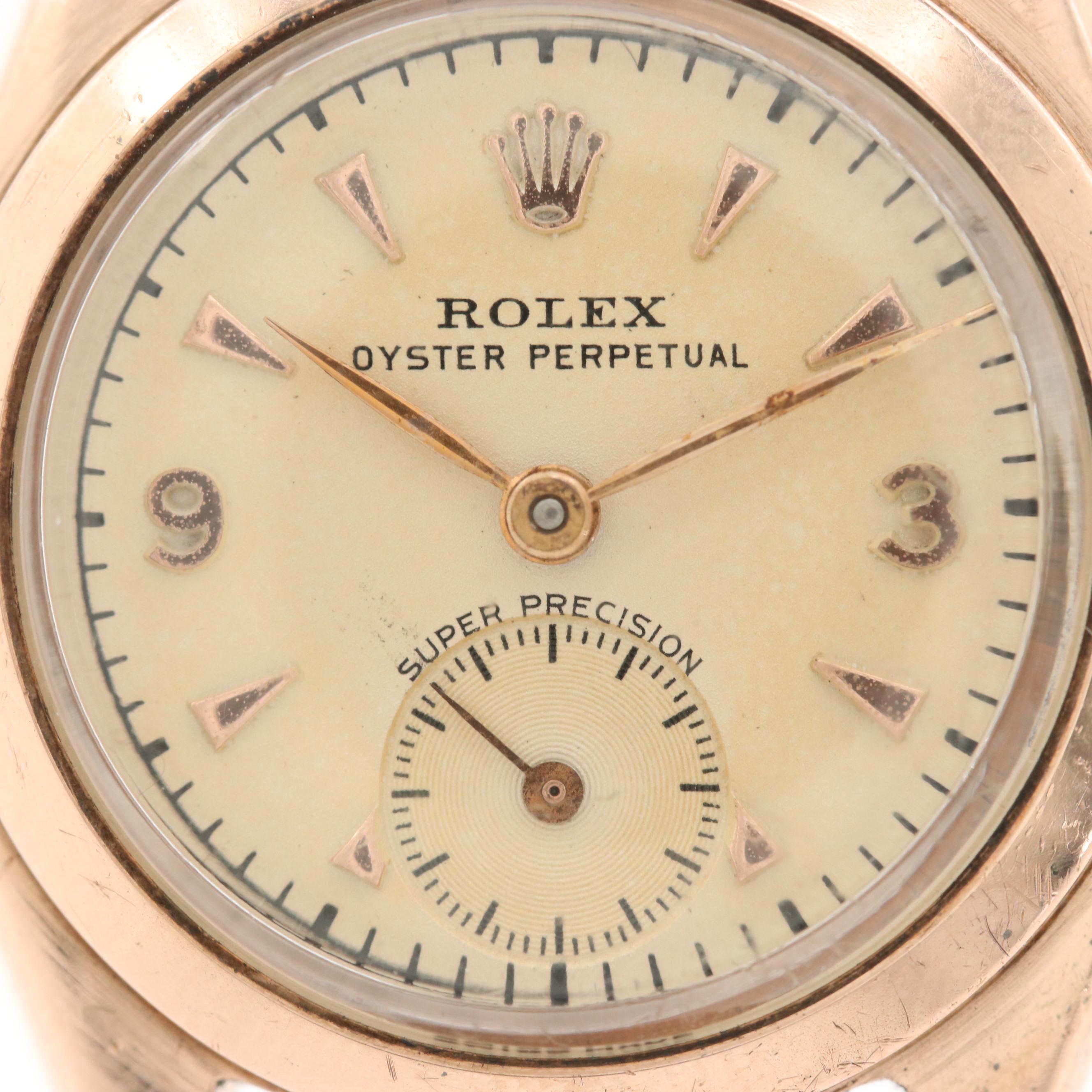 Vintage Rolex Oyster Perpetual Bubbleback 14K Rose Gold Automatic Watch