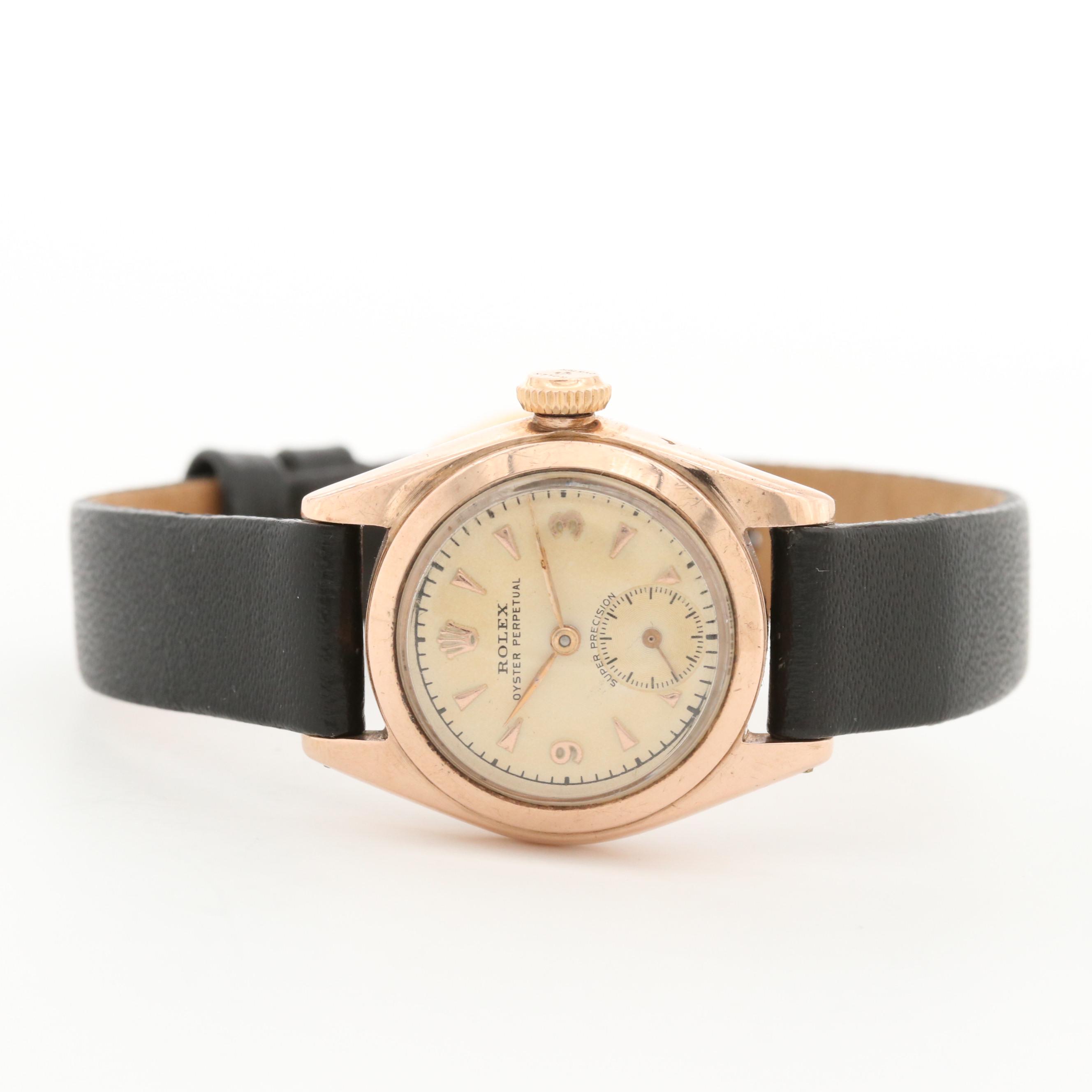 Vintage Rolex Oyster Perpetual Bubbleback 14K Rose Gold Automatic Watch