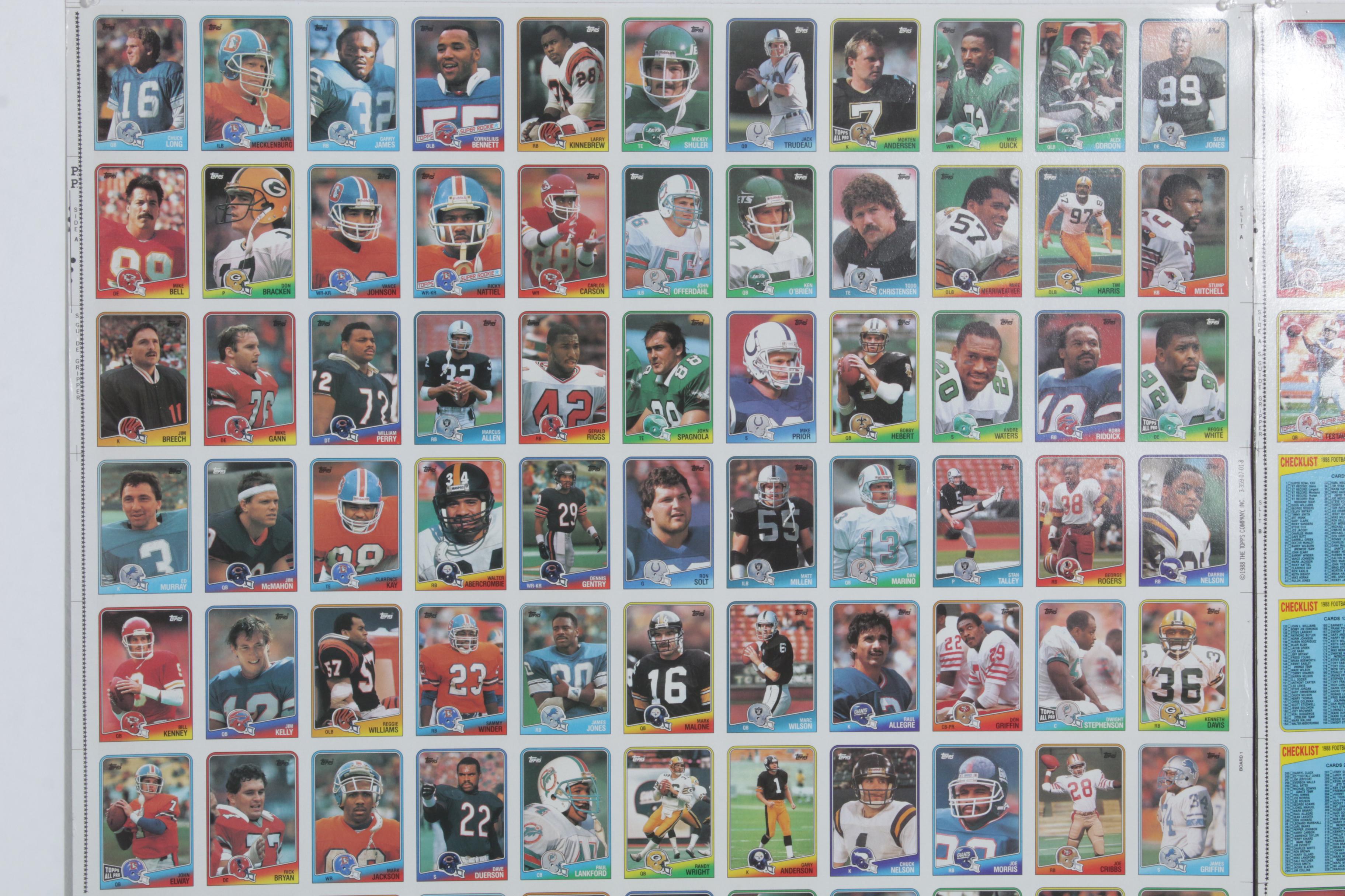 1988 Topps Uncut NFL Card Sheets Featuring Bo Jackson "Super Rookie" Card