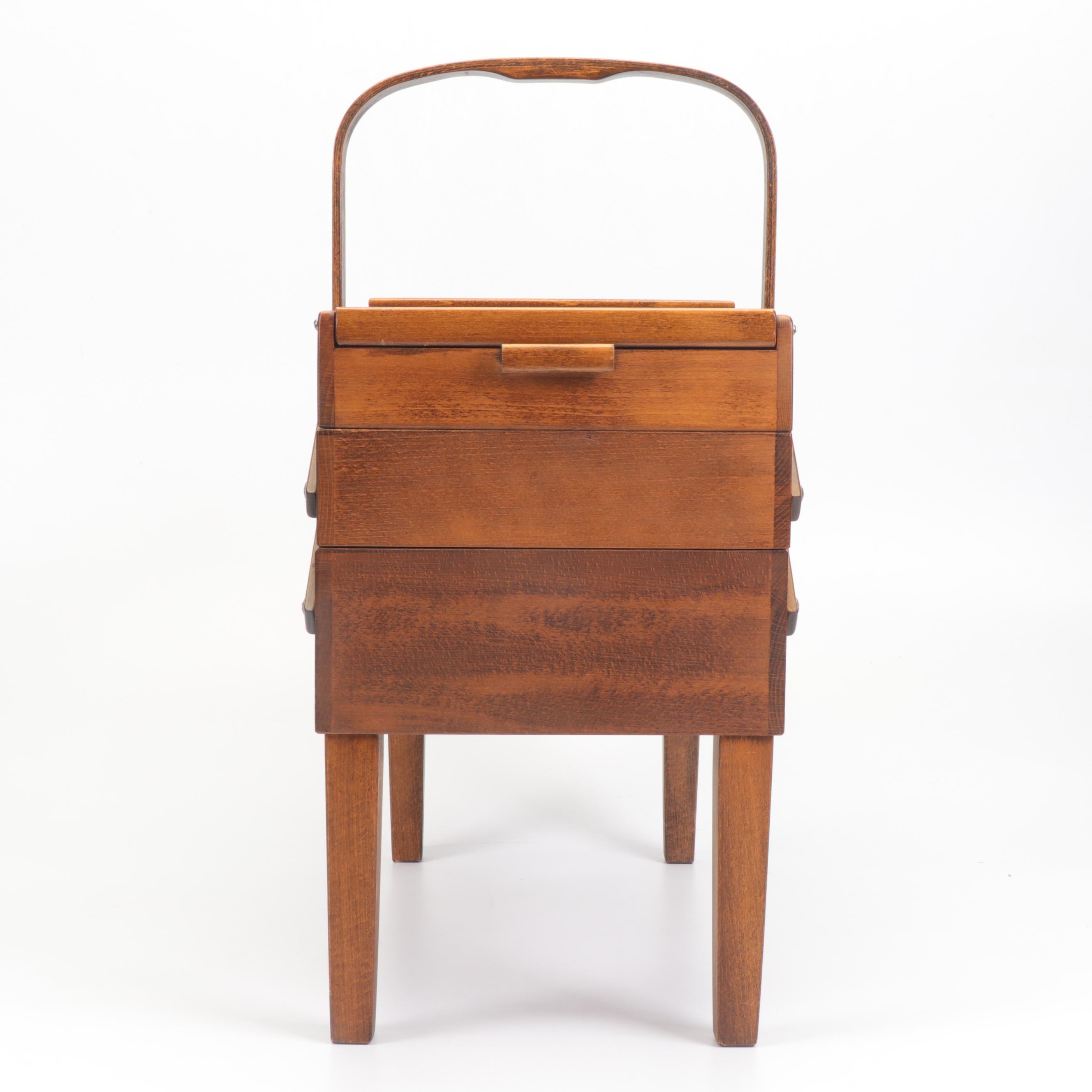Oak Strømmen Bruk Hamar Norwegian Accordion Sewing Box with Notions, Mid-Century
