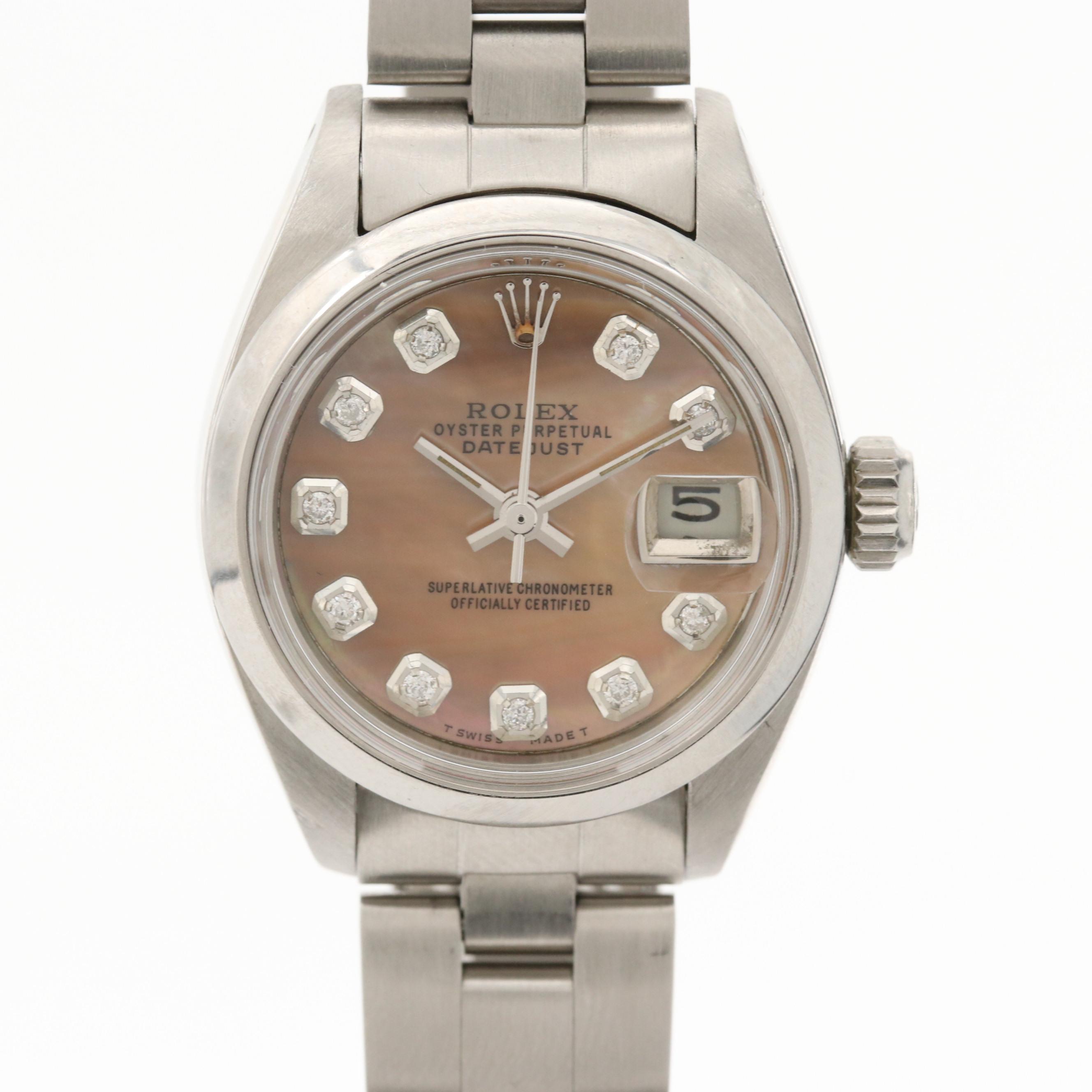 Vintage Rolex Datejust Stainless Steel, M.O.P and Diamond Dial Watch, 1982