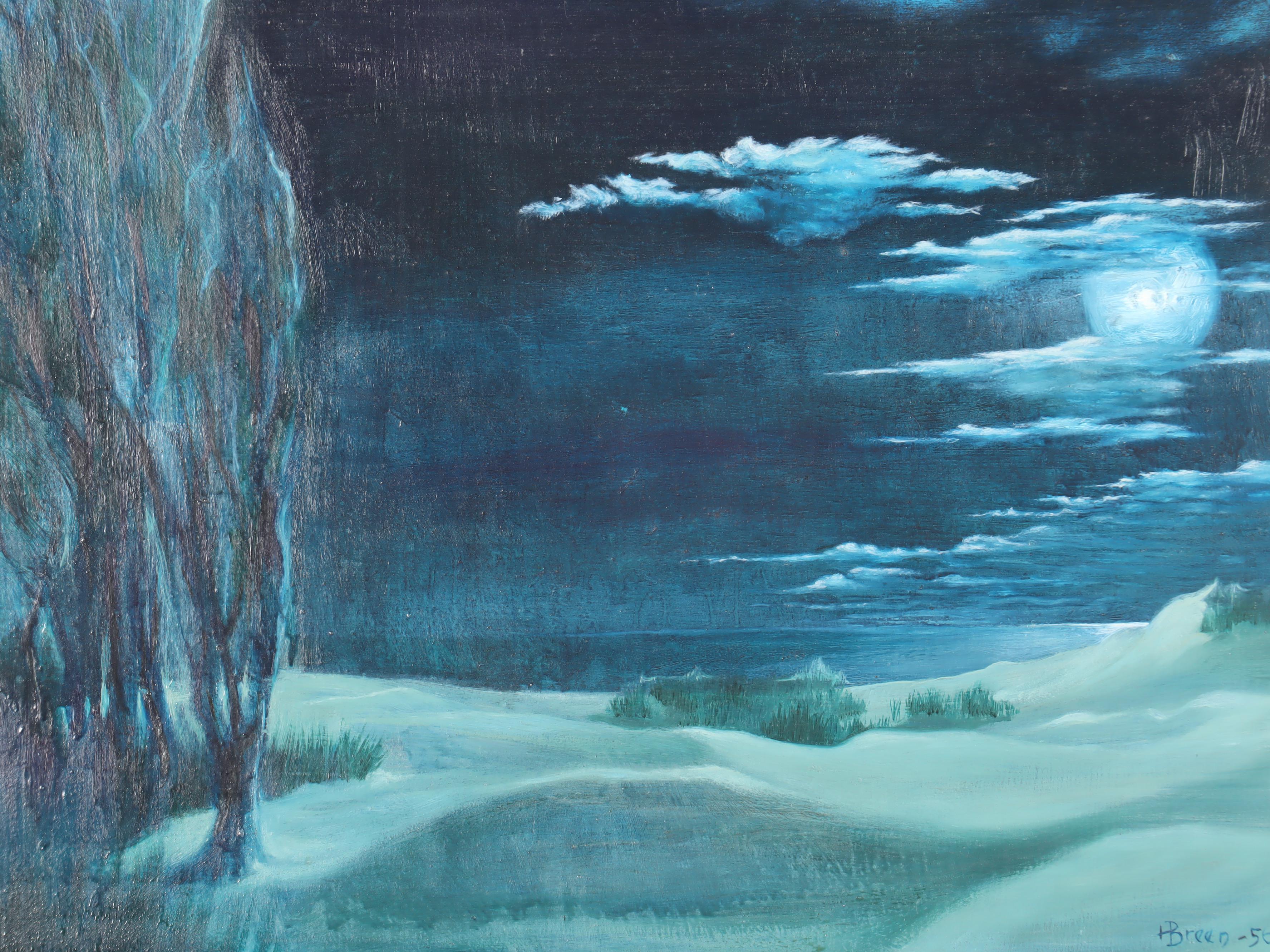 Harry Breen Moonlit Landscape Oil Painting