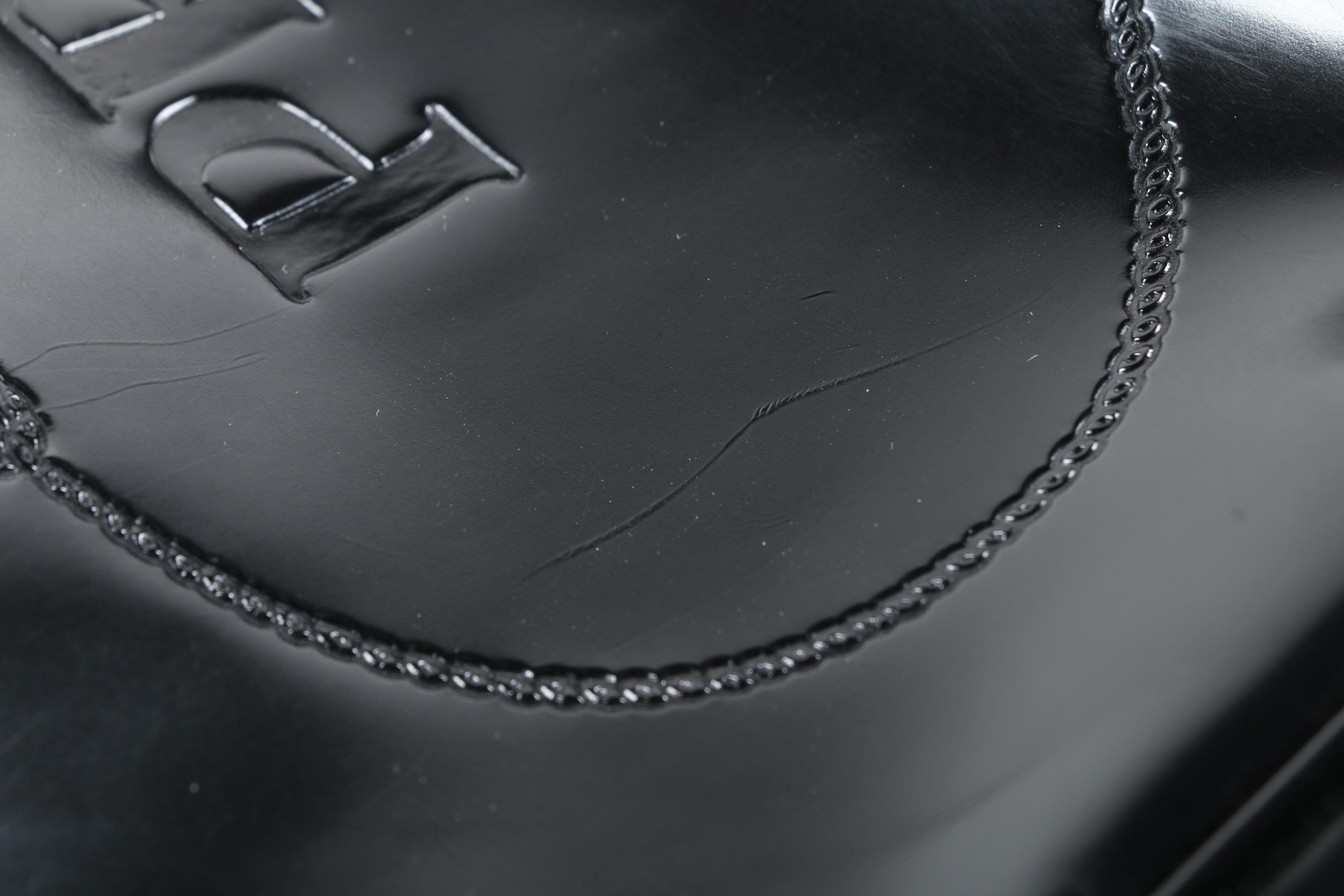 Prada Black Patent Leather Logo Embossed Satchel