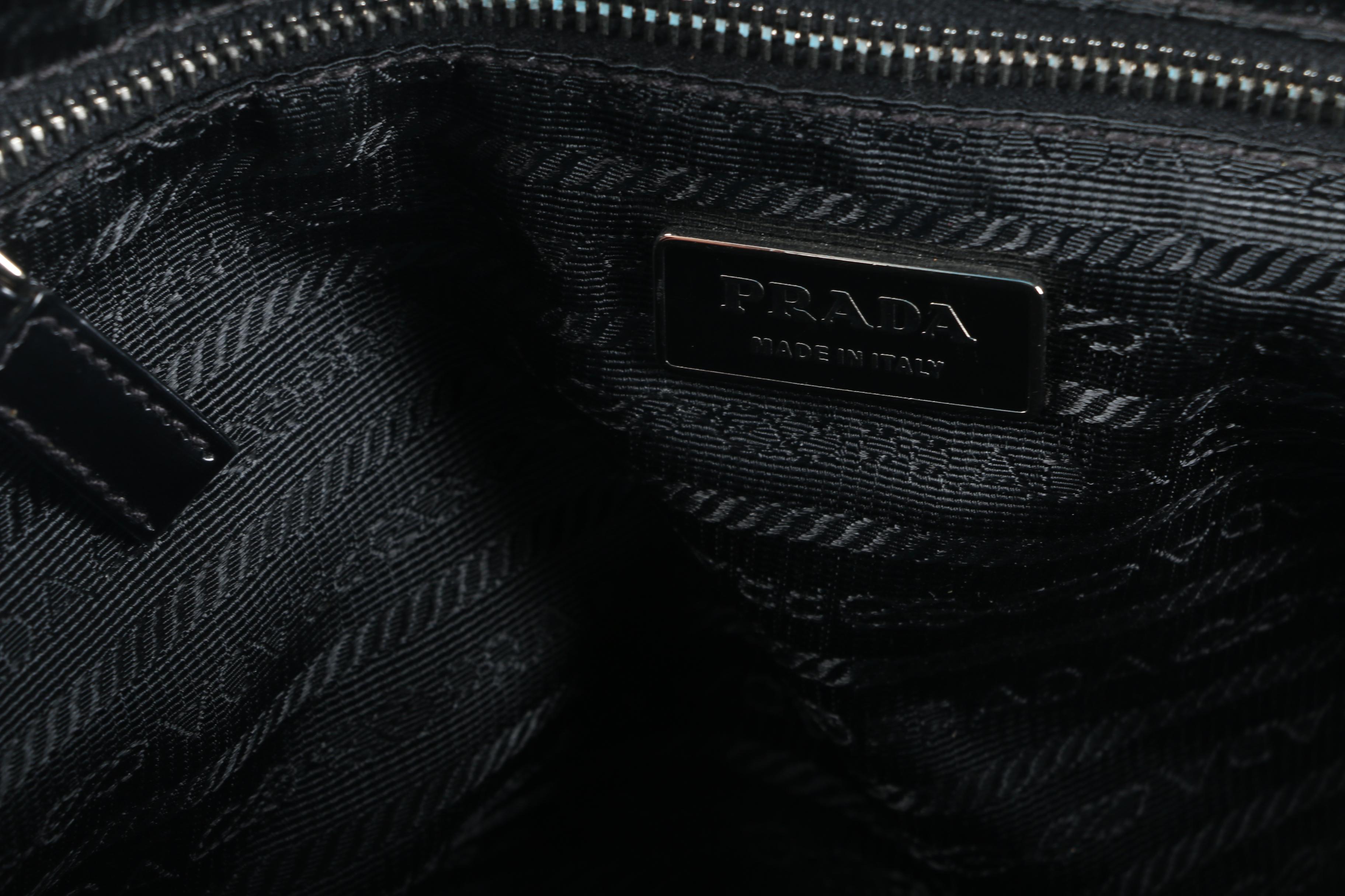 Prada Black Patent Leather Logo Embossed Satchel