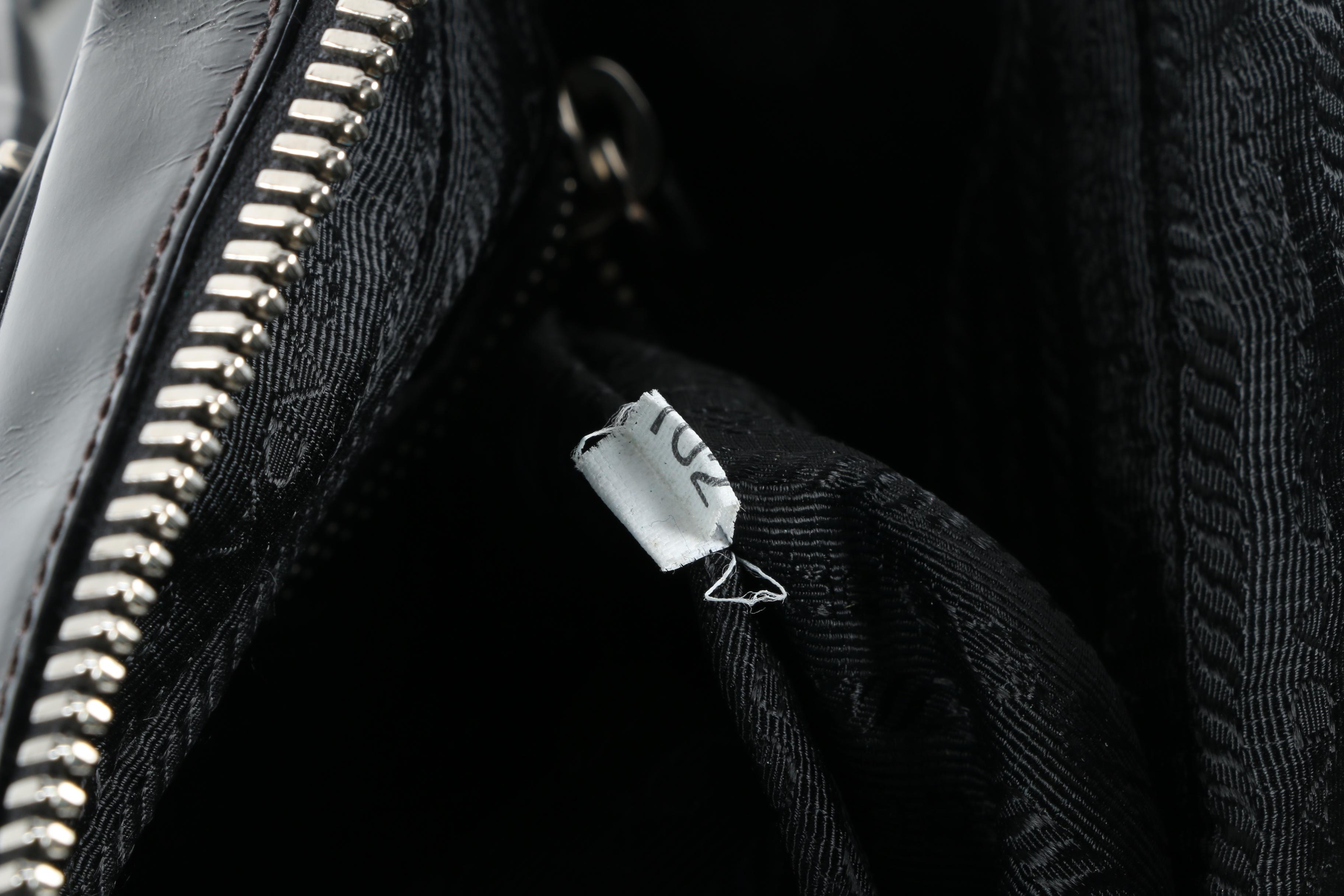 Prada Black Patent Leather Logo Embossed Satchel