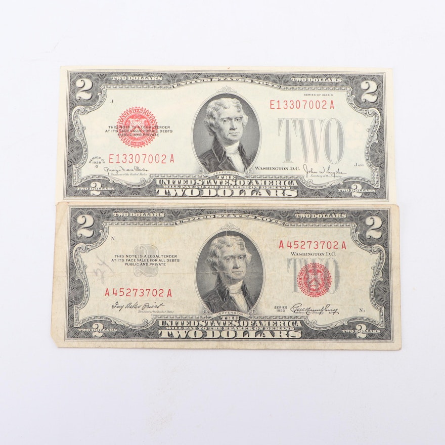 Red Seal 1928G and 1953 Two Dollar Legal Tender Notes