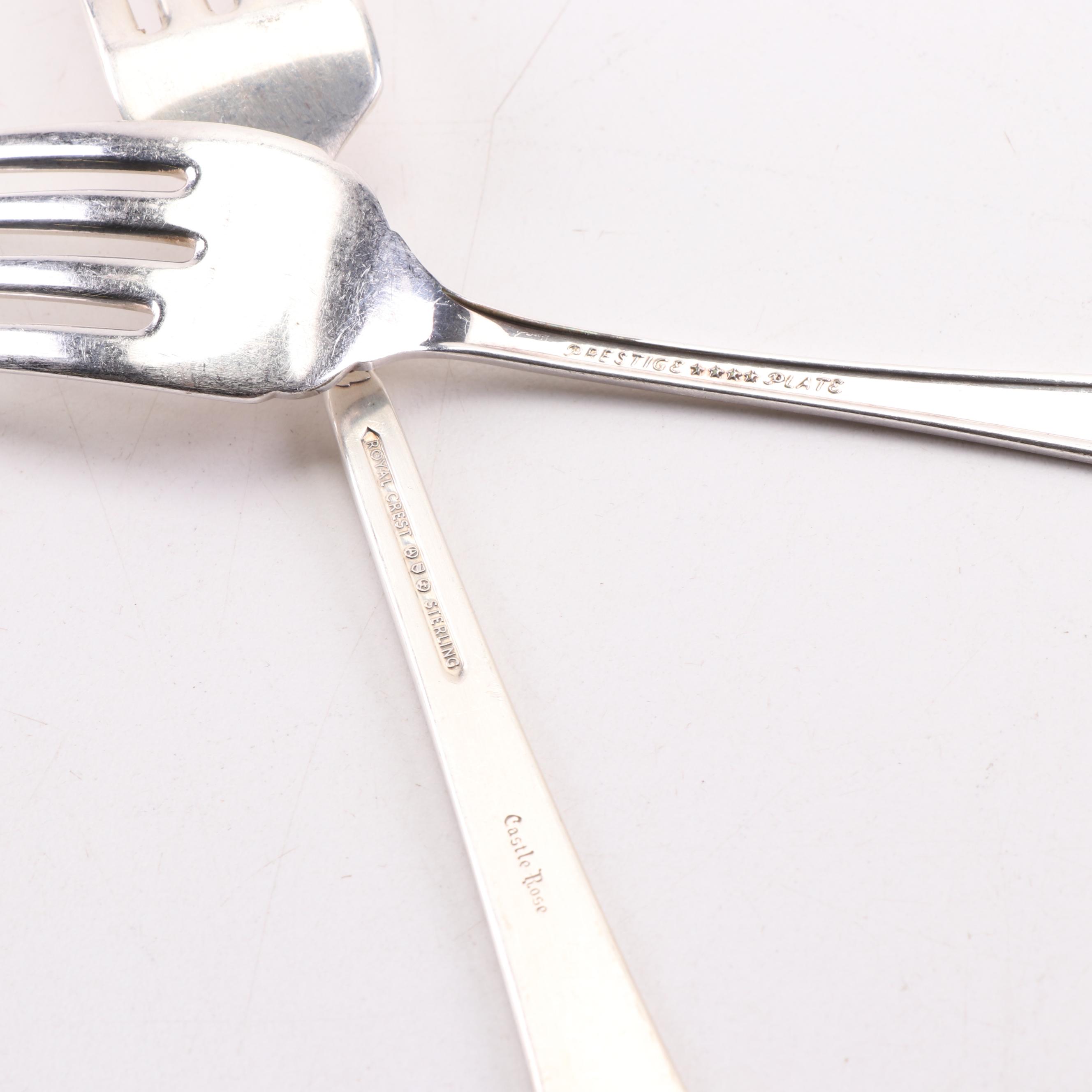 Royal Crest "Castle Rose" Sterling Silver Flatware and Prestige Silver Plate