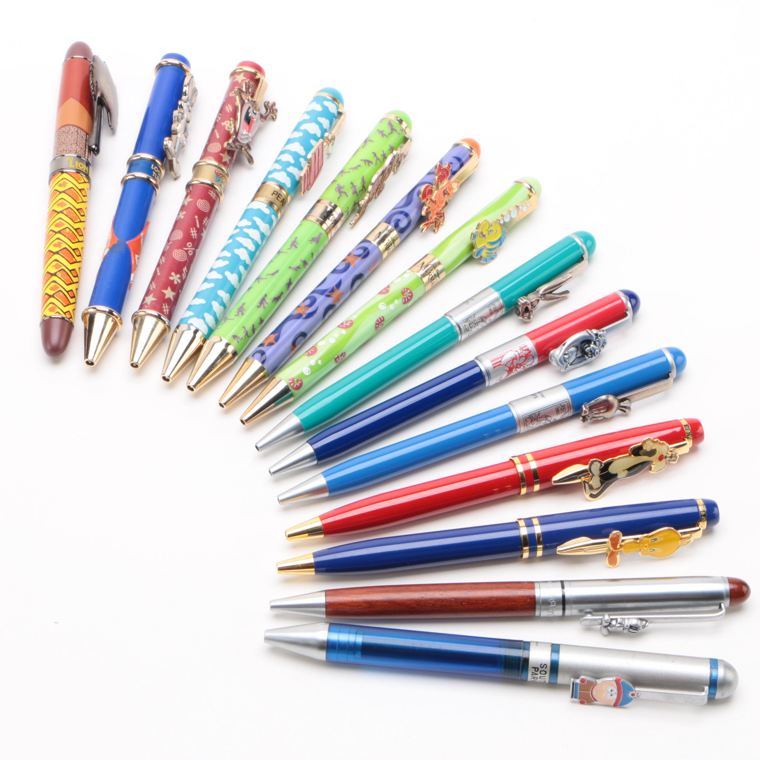 Character Ballpoint Pens Including Disney and Warner Brothers, 1990s