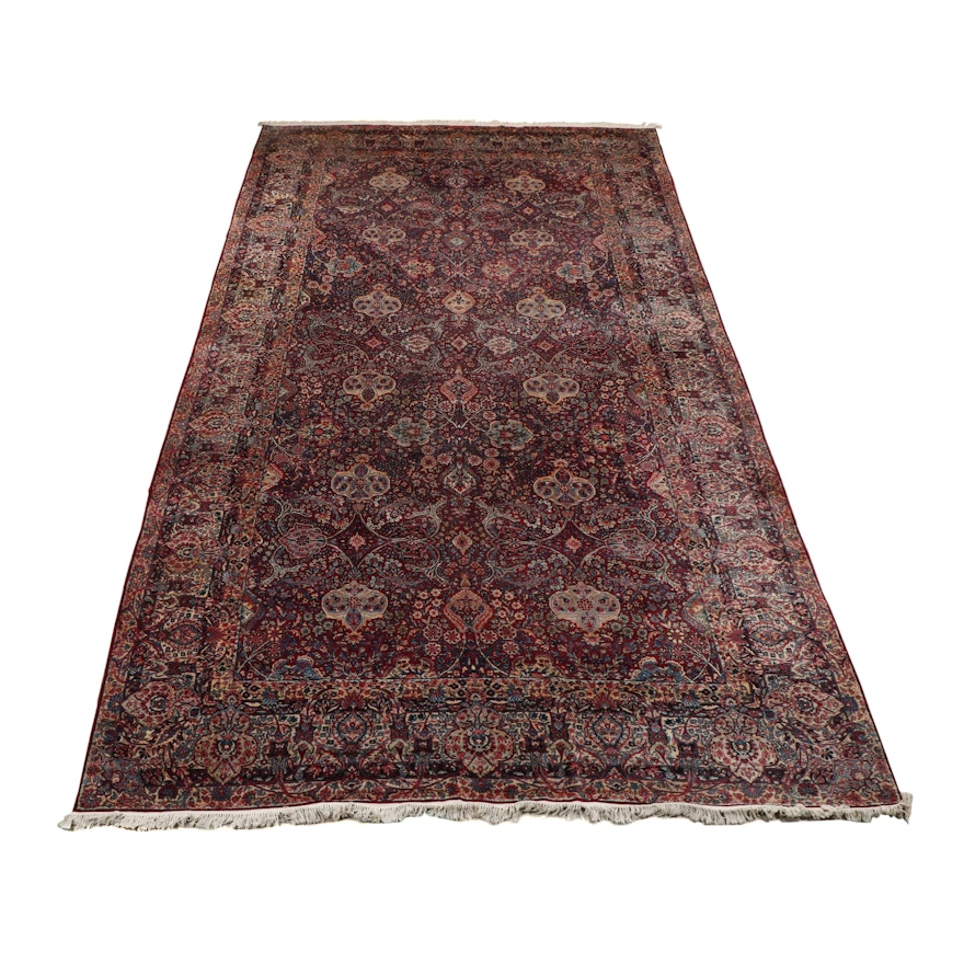 Hand-Knotted Persian Lavar Kerman Wool and Cotton Room Sized Rug