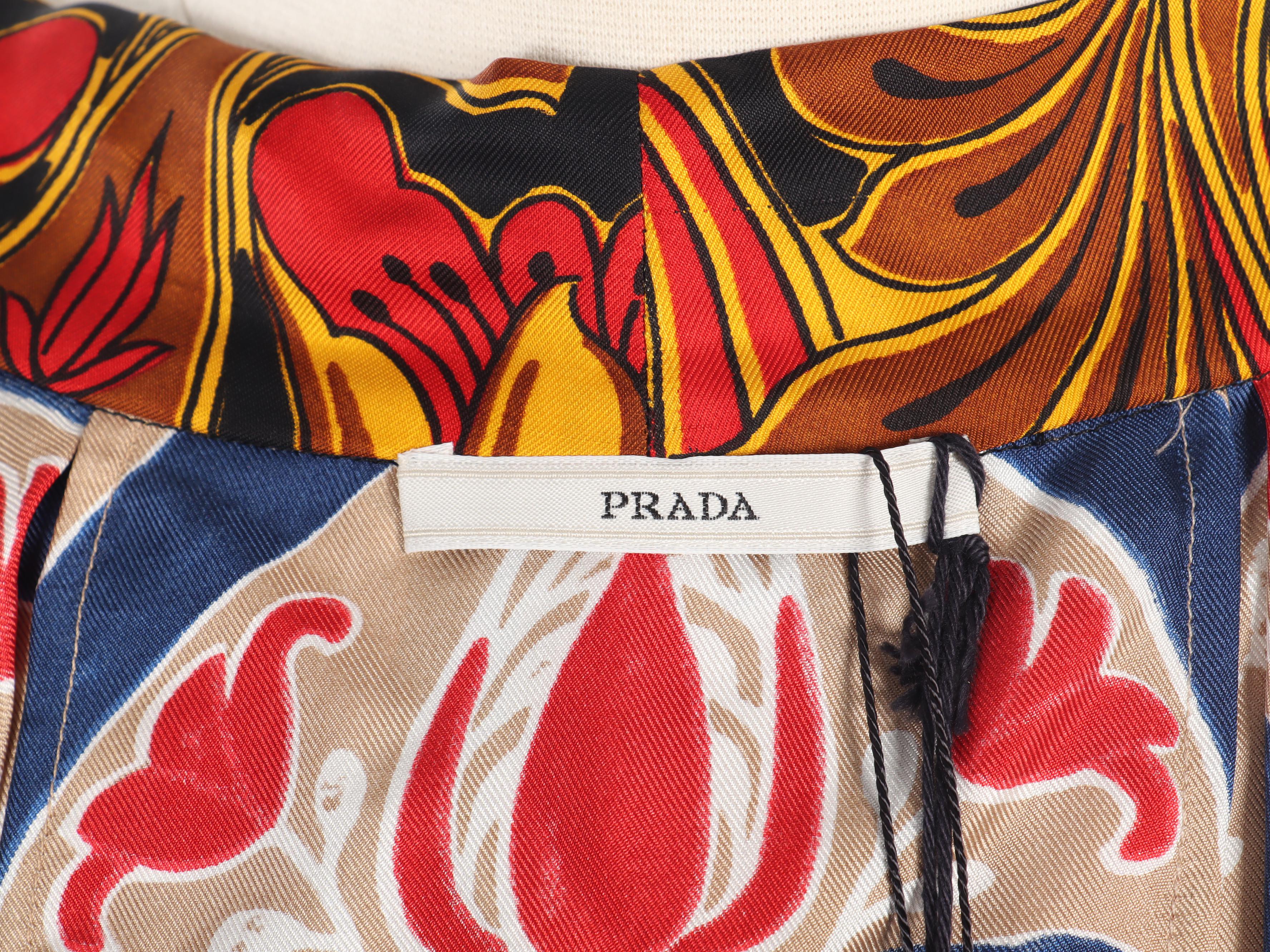 Prada Silk Twill Sleeveless Blouse with Tie Sash and Red Faille Skirt